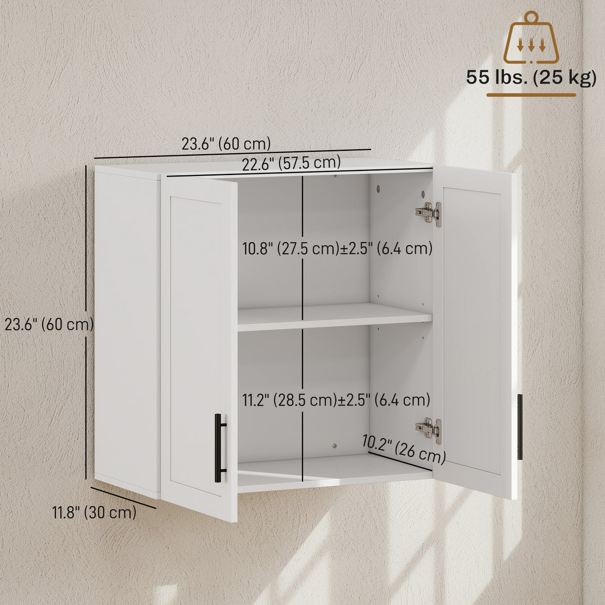 Bathroom Wall Cabinet, Wall Mounted Over the Toilet Space Saver with 2 Doors and Adjustable Shelf Storage for Bathroom, White