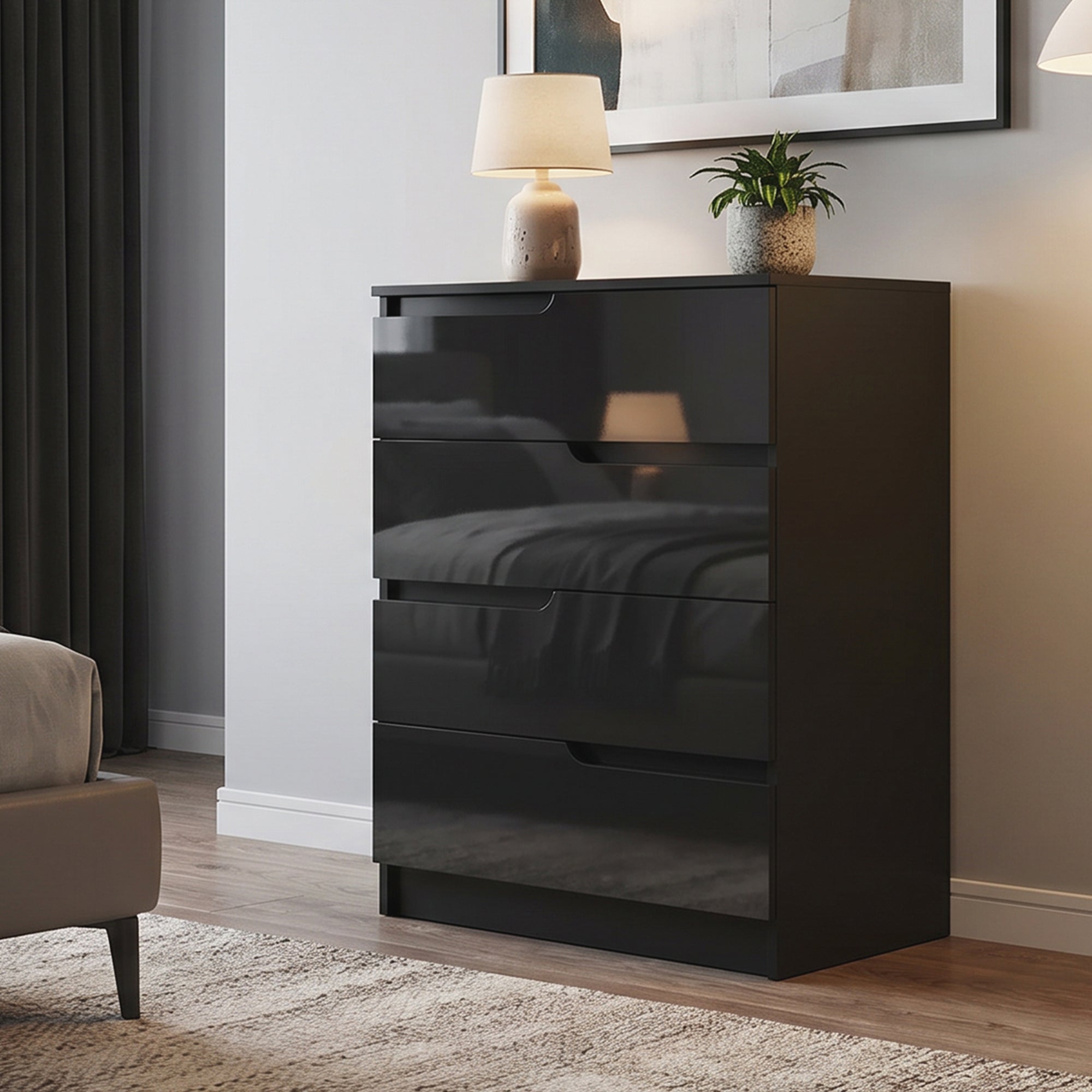 Modern Dresser with 4 Drawers, Chest of Drawers for Bedroom, Living Room, 60 x 40 x 85cm, Black