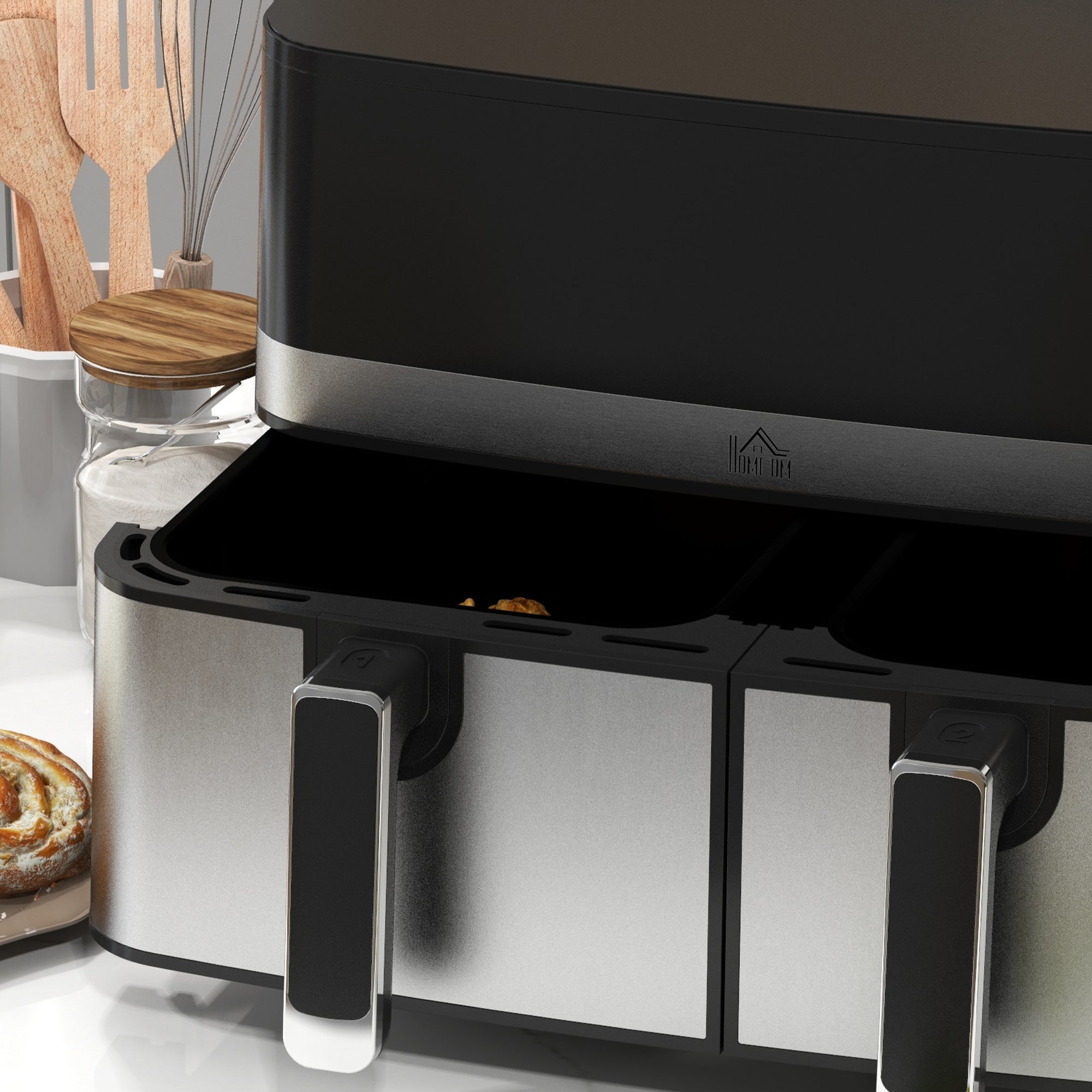 HOMCOM Dual Air Fryer, 8.5L Family Size Double Air Fryer Oven with 8-In-1 Presets, Smart Finish, Digital Display, Recipe, Timer for Oil Free & Low Fat Healthy Cooking, 2700W