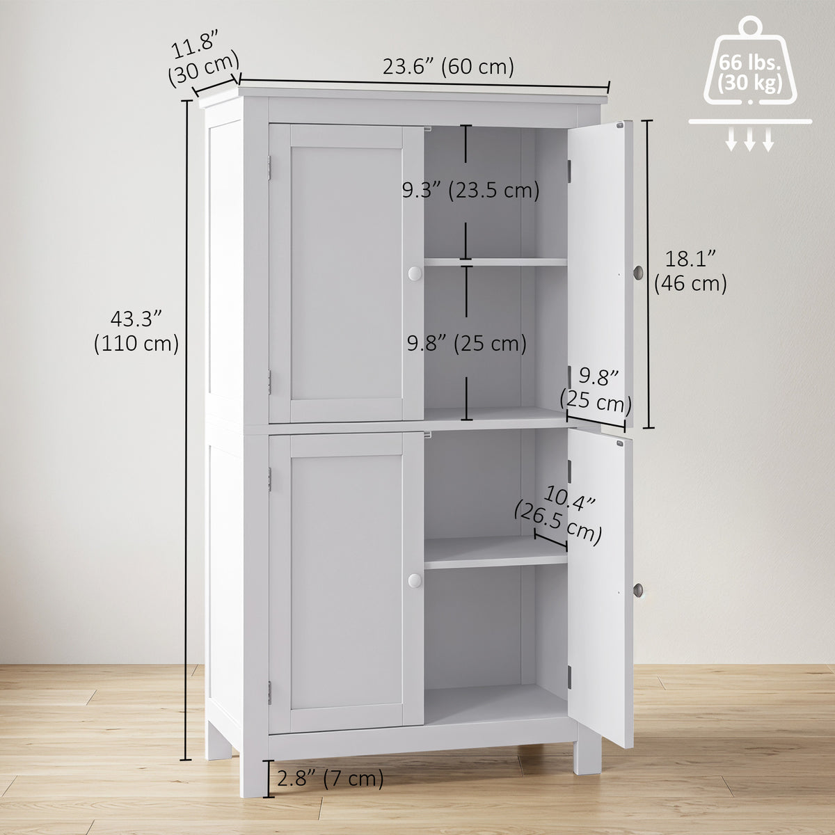Tall Bathroom Cabinet, Freestanding Bathroom Cabinet with Hidden Storage and Adjustable Shelves, Living Room, White