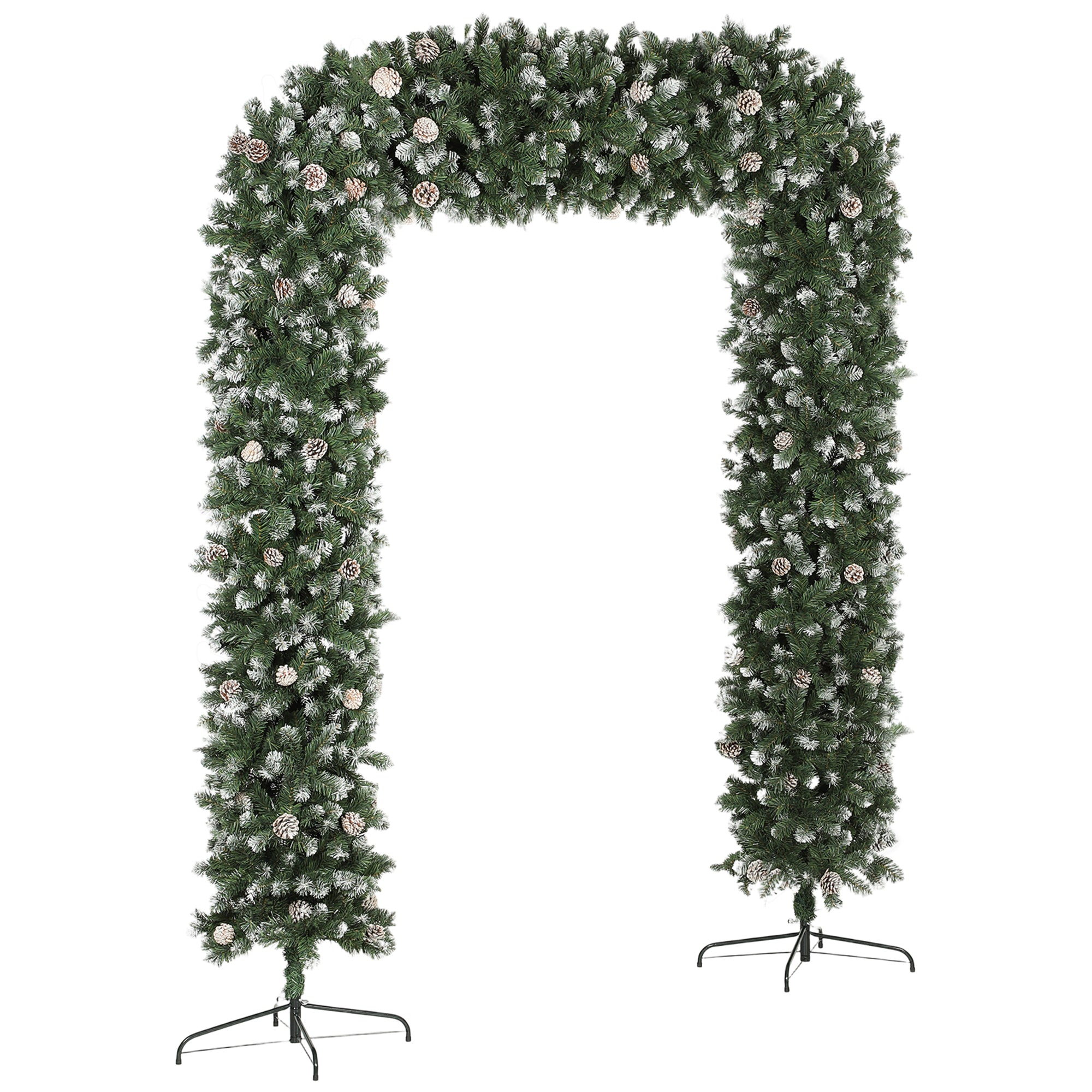 8.2 ft Snow Frosted Christmas Tree Arch, Christmas Arch Doorway Decor with 1800 Tips and 91 Pinecones, Artificial Xmas Tree with Metal Stand for Indoor, Green
