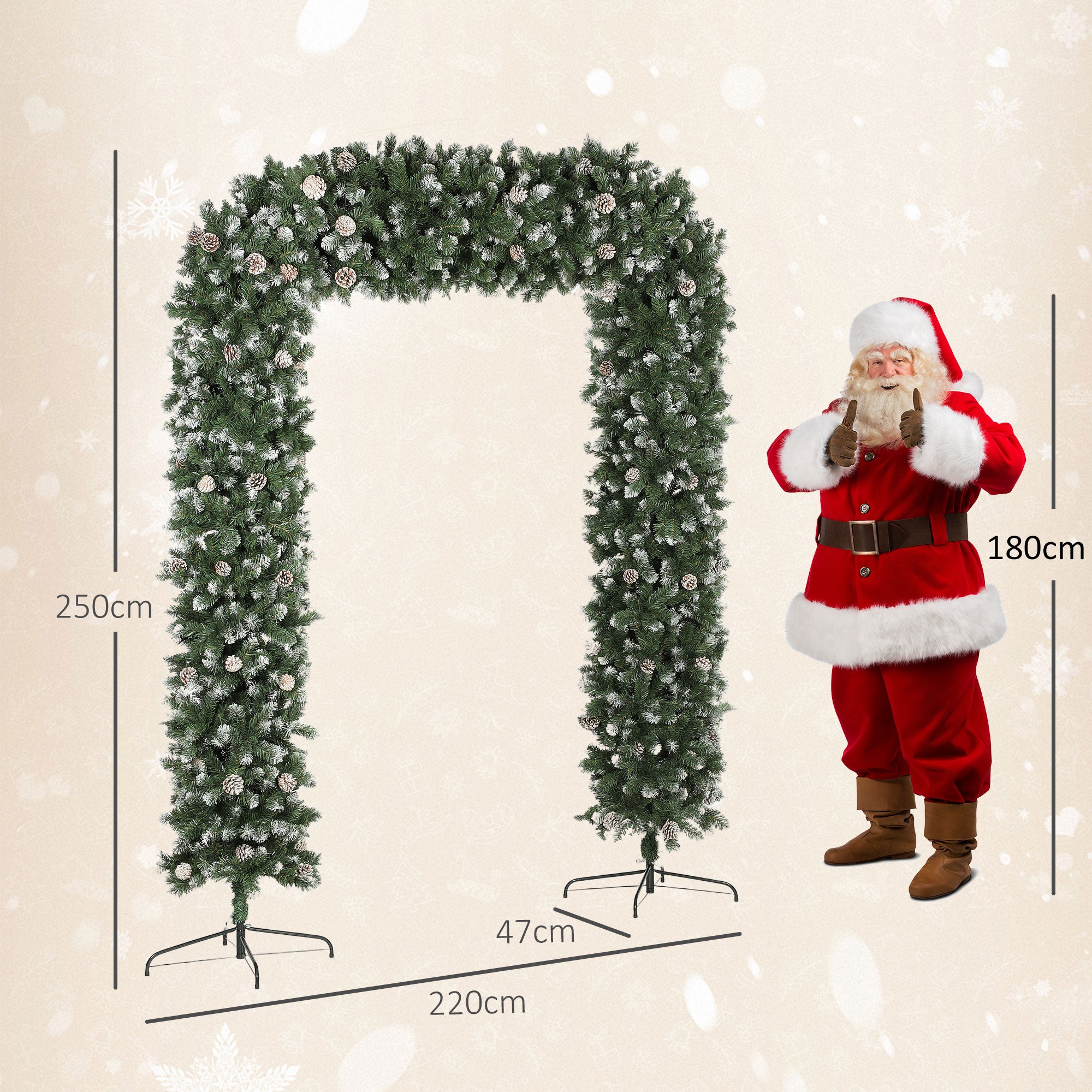 8.2 ft Snow Frosted Christmas Tree Arch, Christmas Arch Doorway Decor with 1800 Tips and 91 Pinecones, Artificial Xmas Tree with Metal Stand for Indoor, Green