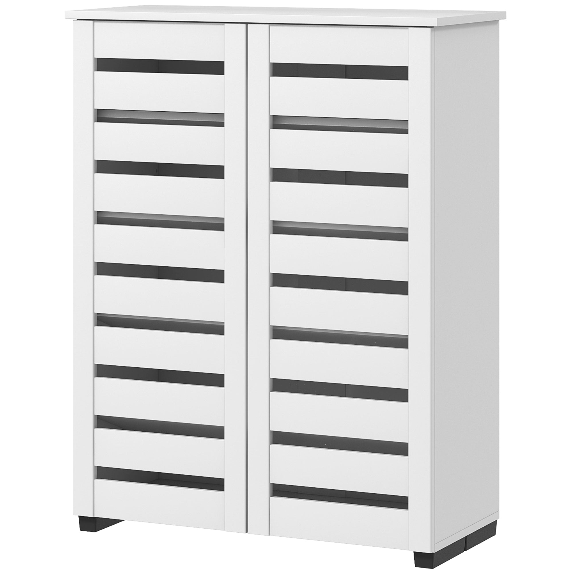 Narrow Shoe Cabinet for Entryway, 5-Tier Slim Shoe Storage Cabinet with 2 Slatted Doors and Adjustable Shelves for 15 Pairs, White