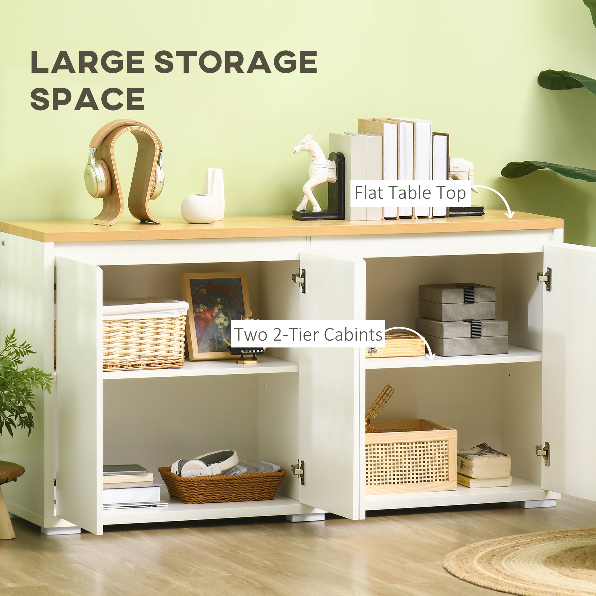 HOMCOM Storage Cabinet, Sideboard Buffet Cabinet with 4 Doors and Adjustable Shelves, Modern Kitchen Cabinet, White