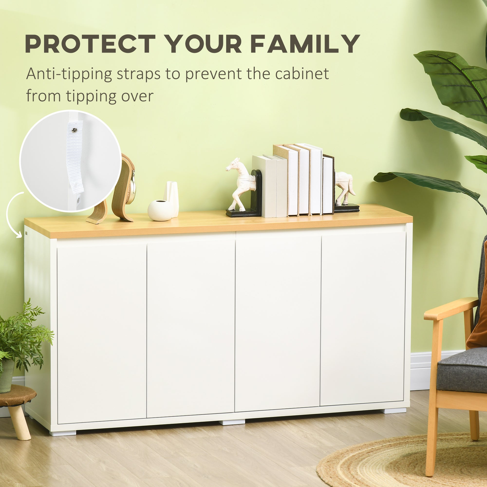 HOMCOM Storage Cabinet, Sideboard Buffet Cabinet with 4 Doors and Adjustable Shelves, Modern Kitchen Cabinet, White