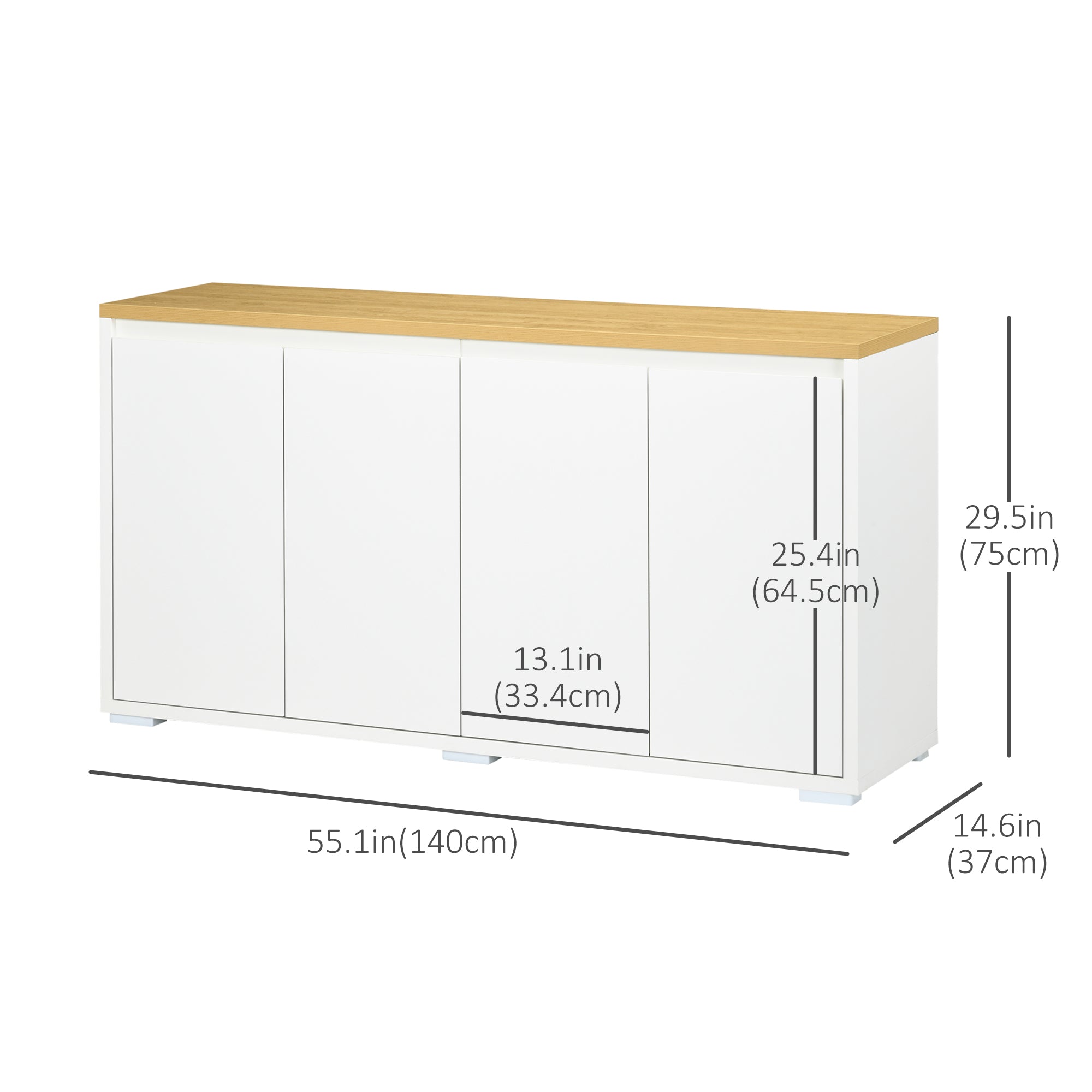 HOMCOM Storage Cabinet, Sideboard Buffet Cabinet with 4 Doors and Adjustable Shelves, Modern Kitchen Cabinet, White