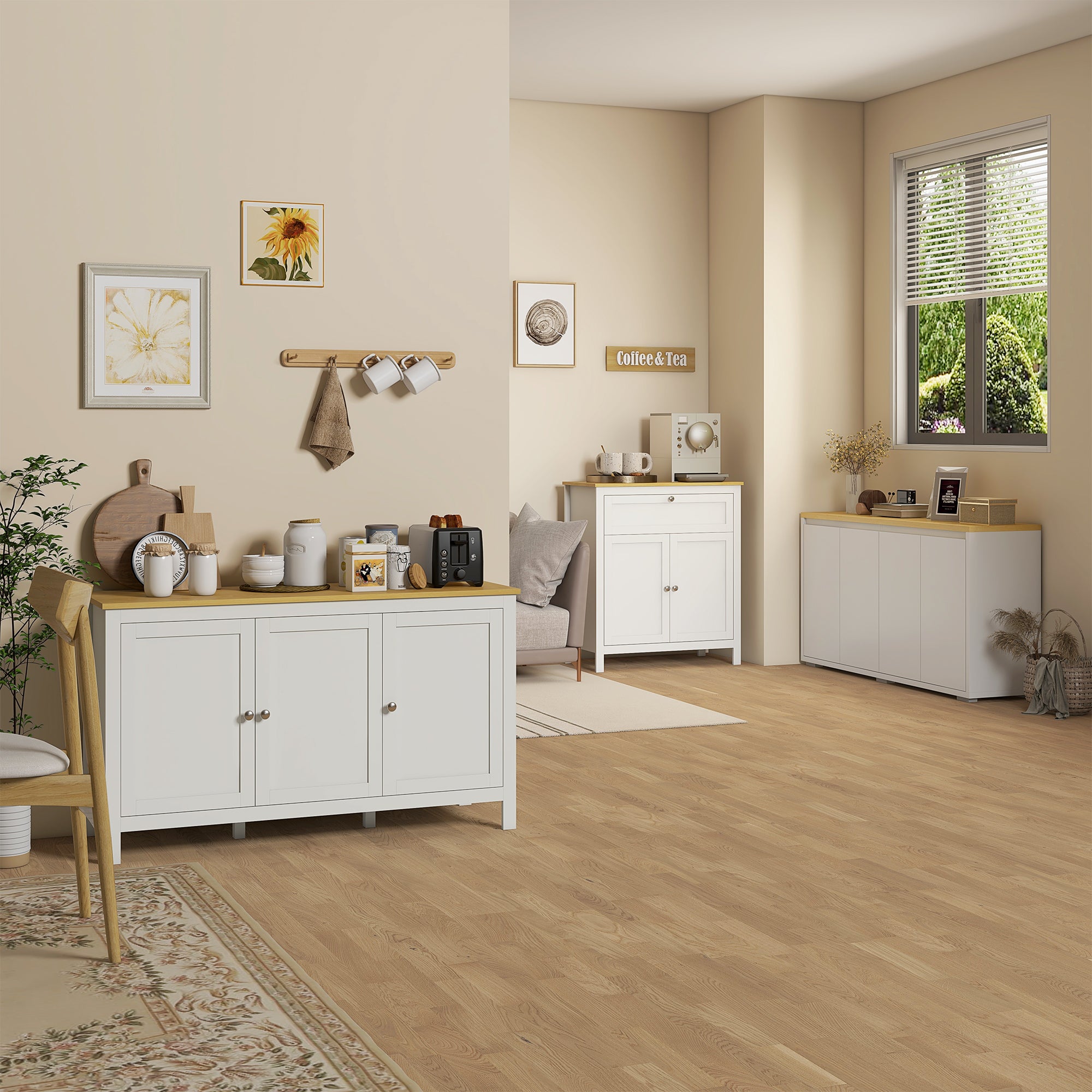 HOMCOM Storage Cabinet, Sideboard Buffet Cabinet with 4 Doors and Adjustable Shelves, Modern Kitchen Cabinet, White