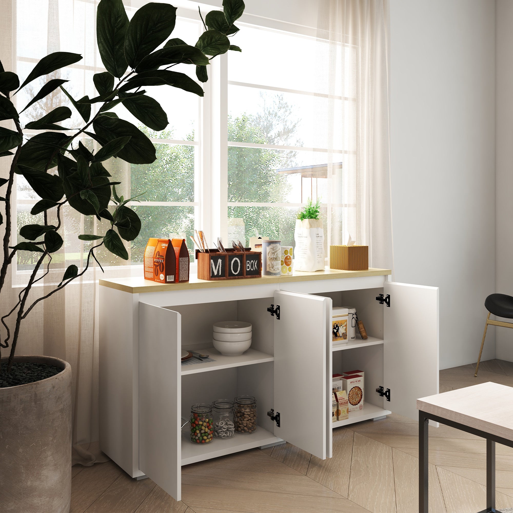 HOMCOM Storage Cabinet, Sideboard Buffet Cabinet with 4 Doors and Adjustable Shelves, Modern Kitchen Cabinet, White