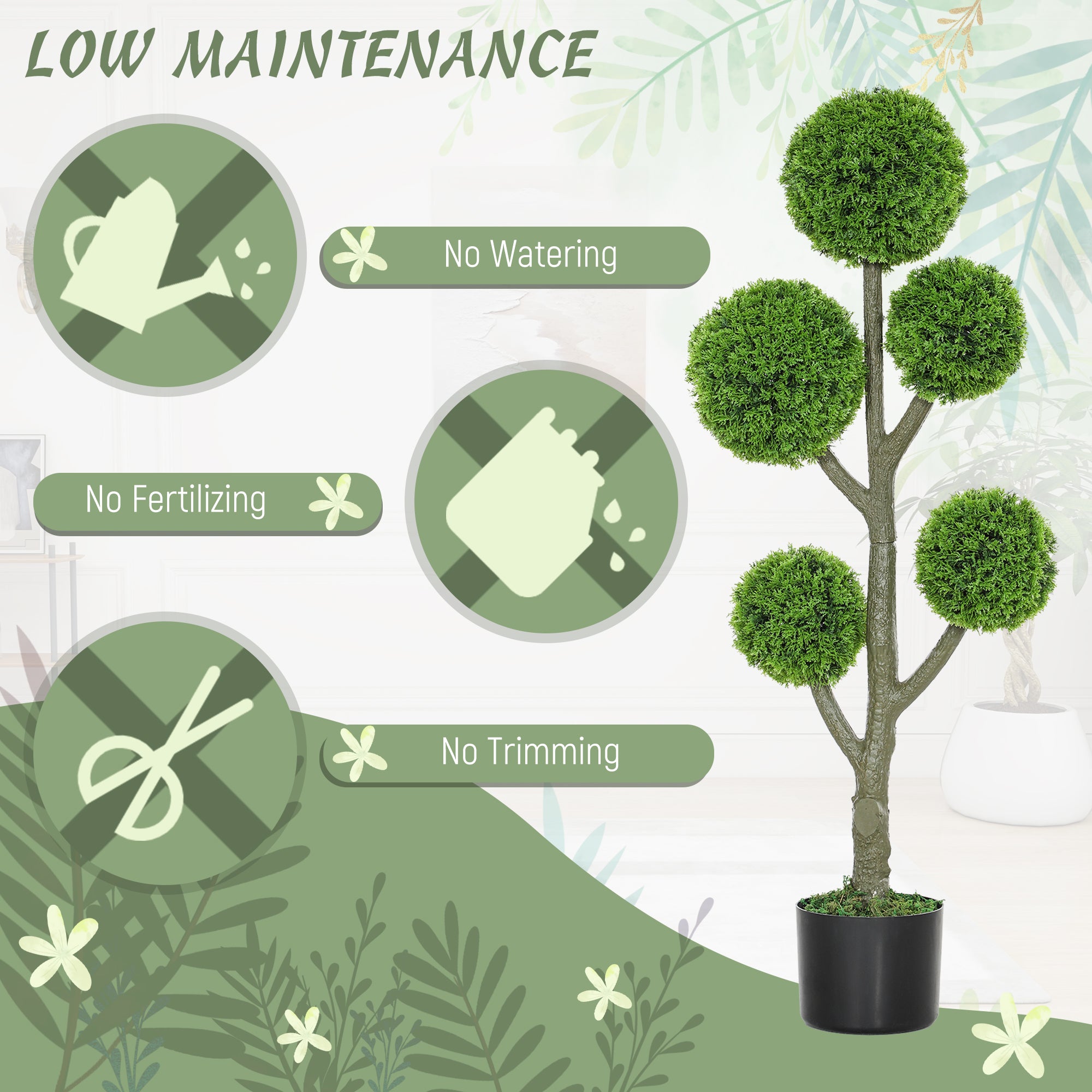 Decorative Artificial Plant, Topiary Five-ball Cypress Tree in Pot, Fake Plant for Home Indoor outdoor Decor, 43.3 Inch, Green