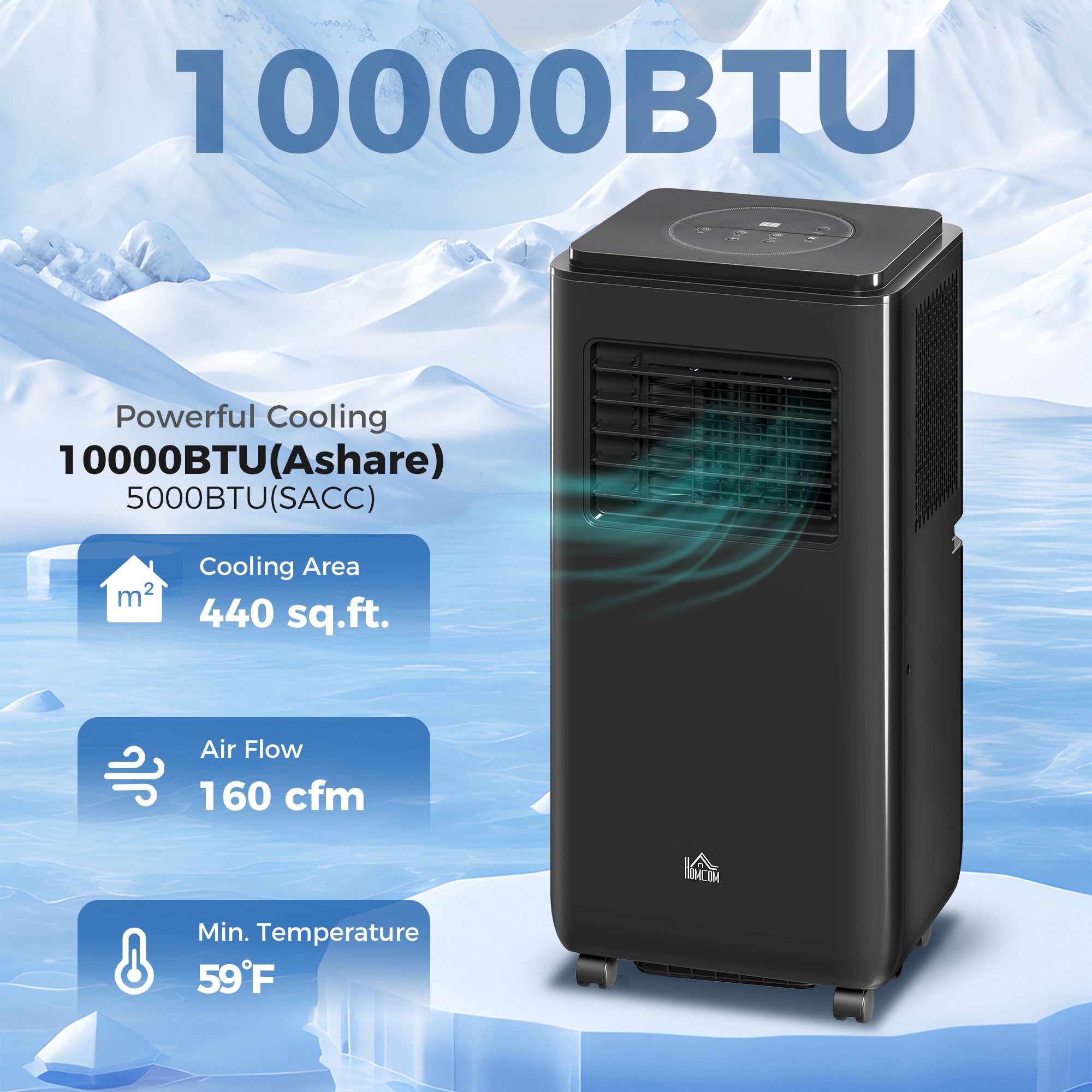 10000BTU Portable Air Conditioner for Rooms Up to 345 Sq.Ft., 3-in-1 AC Unit with Cooling Fan, Dehumidifier, Auto, Sleep & Remote, 24H Timer, Window Installation Kit, Black