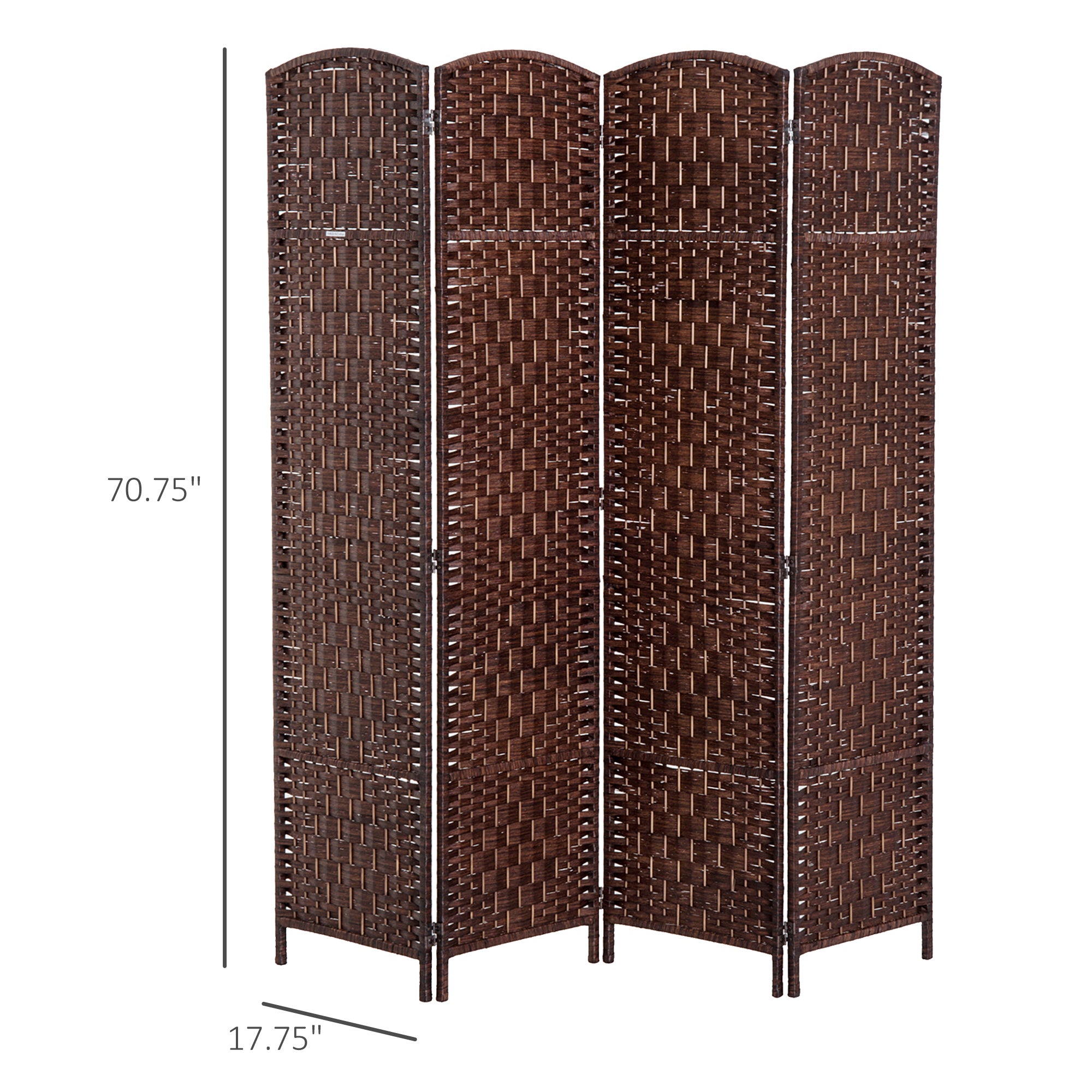 HOMCOM 4 Panels Room Divider, 6 Ft Tall Indoor Portable Folding Privacy Screens, Hand-Woven Double Hinged Freestanding Partition Wall Divider for Home Office, Brown