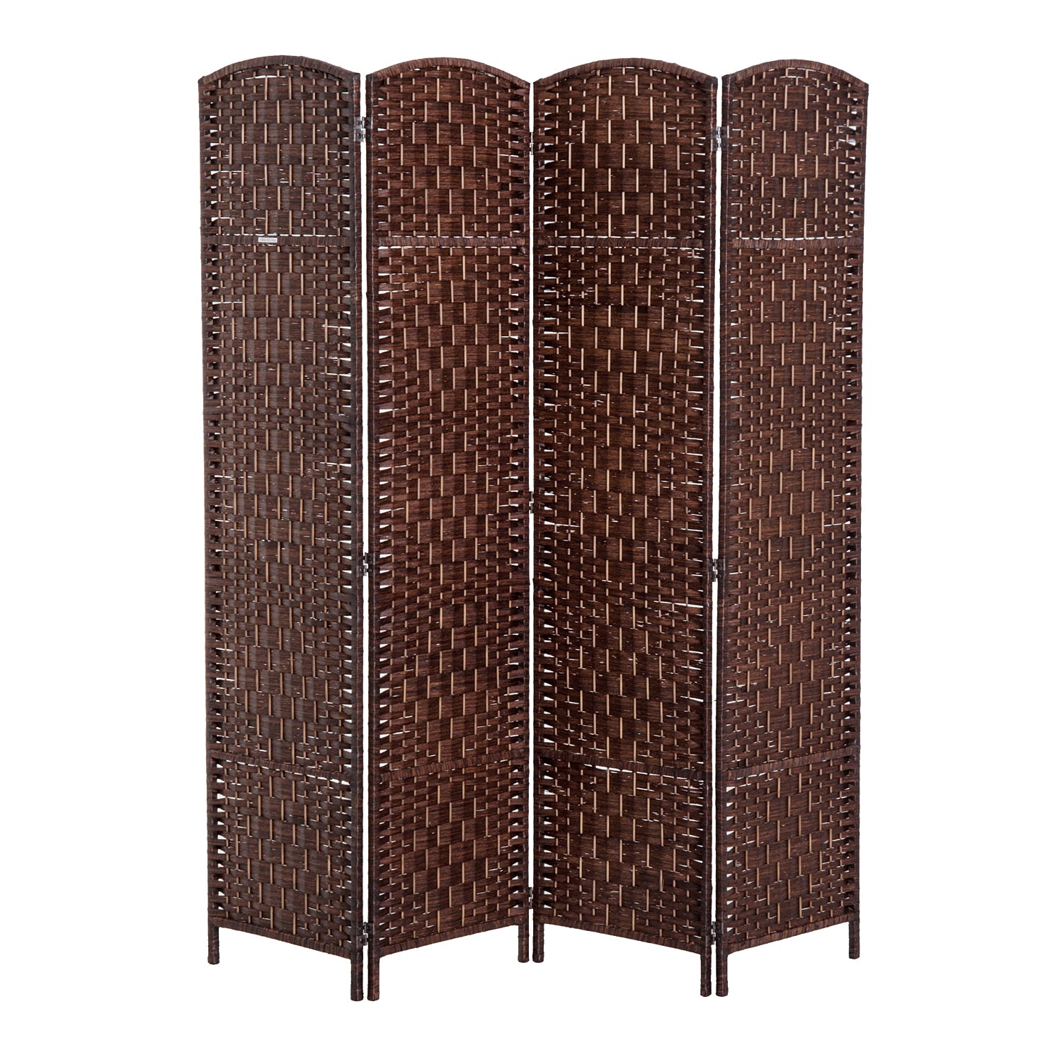 HOMCOM 4 Panels Room Divider, 6 Ft Tall Indoor Portable Folding Privacy Screens, Hand-Woven Double Hinged Freestanding Partition Wall Divider for Home Office, Brown