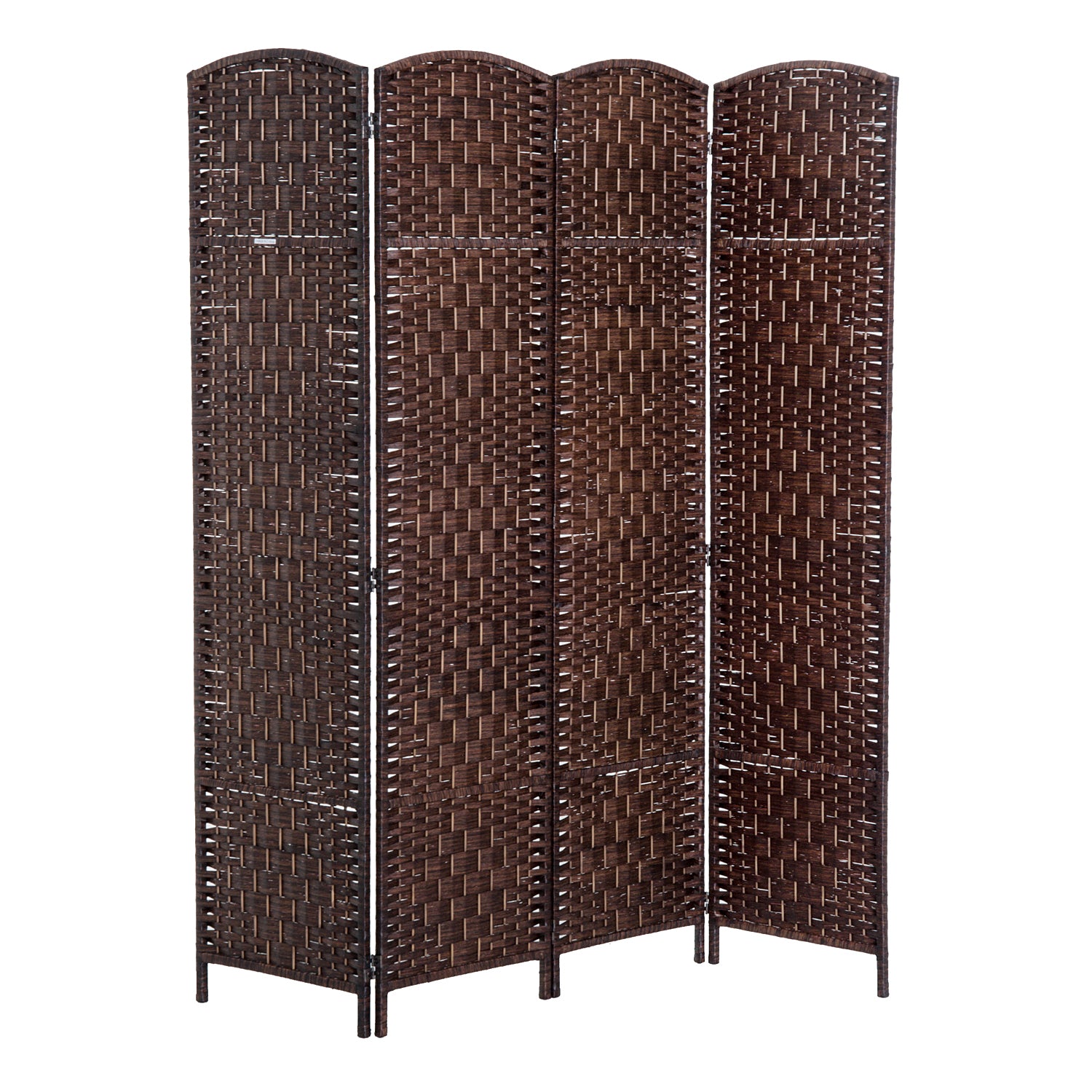 HOMCOM 4 Panels Room Divider, 6 Ft Tall Indoor Portable Folding Privacy Screens, Hand-Woven Double Hinged Freestanding Partition Wall Divider for Home Office, Brown
