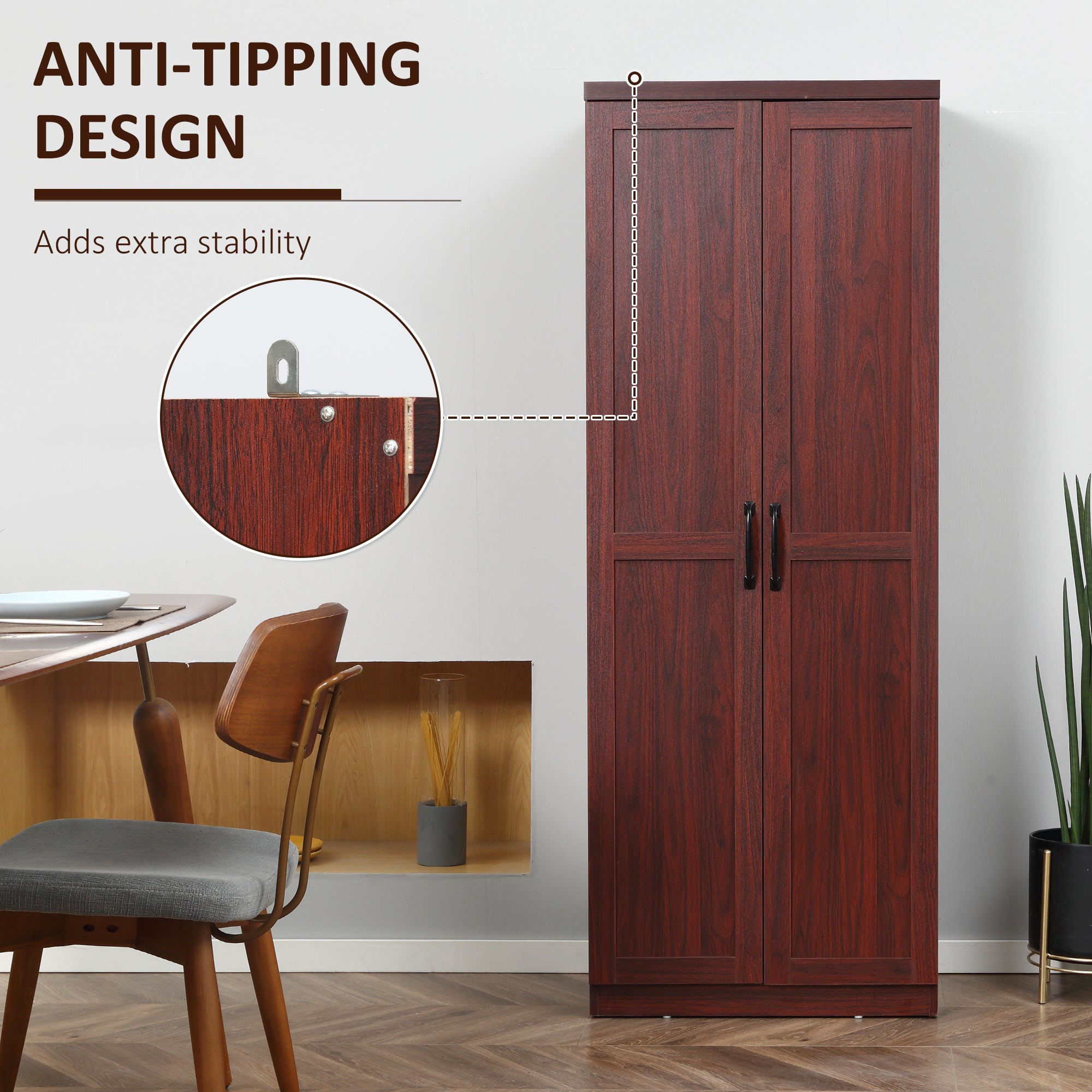 63" 2-Door Kitchen Pantry with 5-tier Shelving and 2 Adjustable Shelves, Espresso