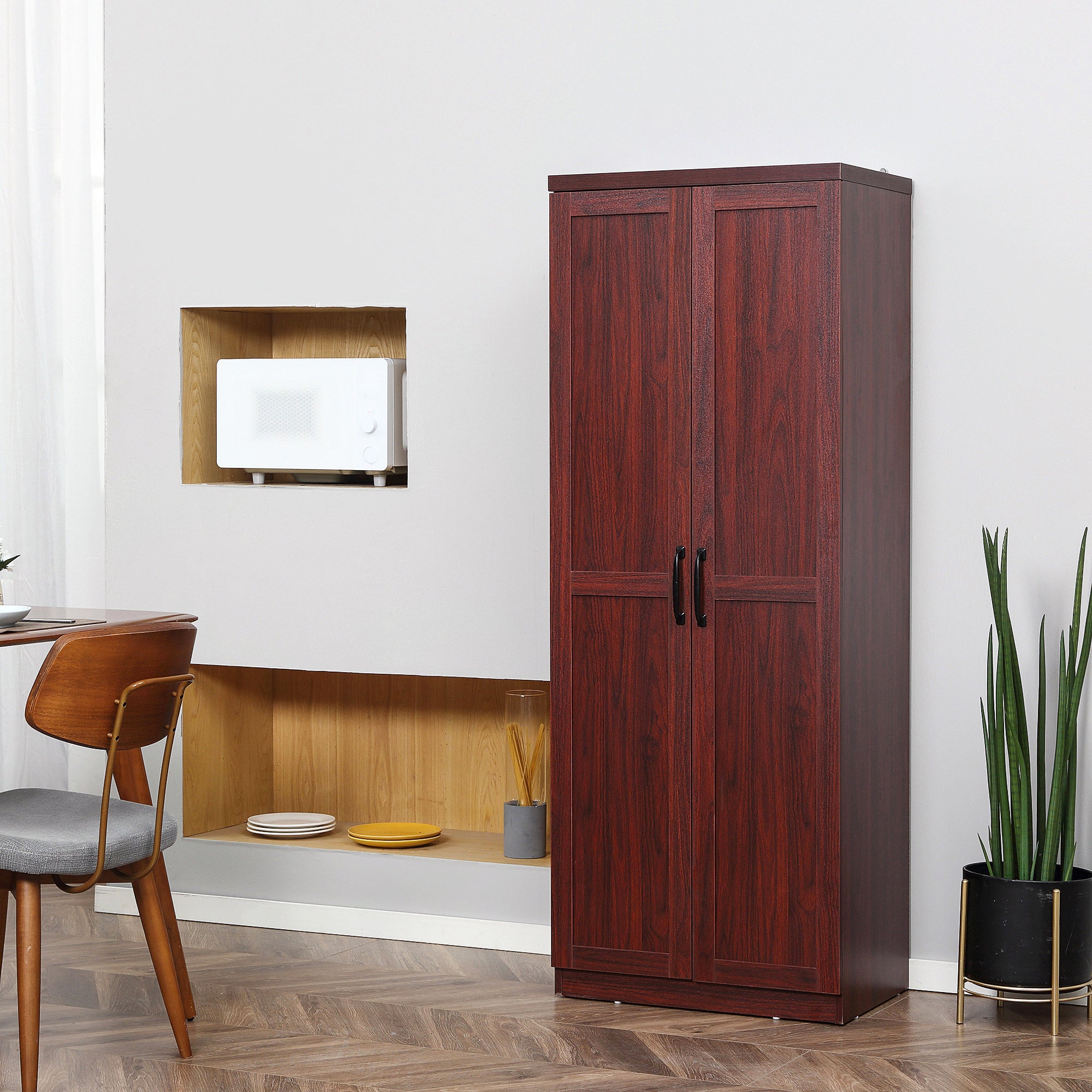 63" 2-Door Kitchen Pantry with 5-tier Shelving and 2 Adjustable Shelves, Espresso