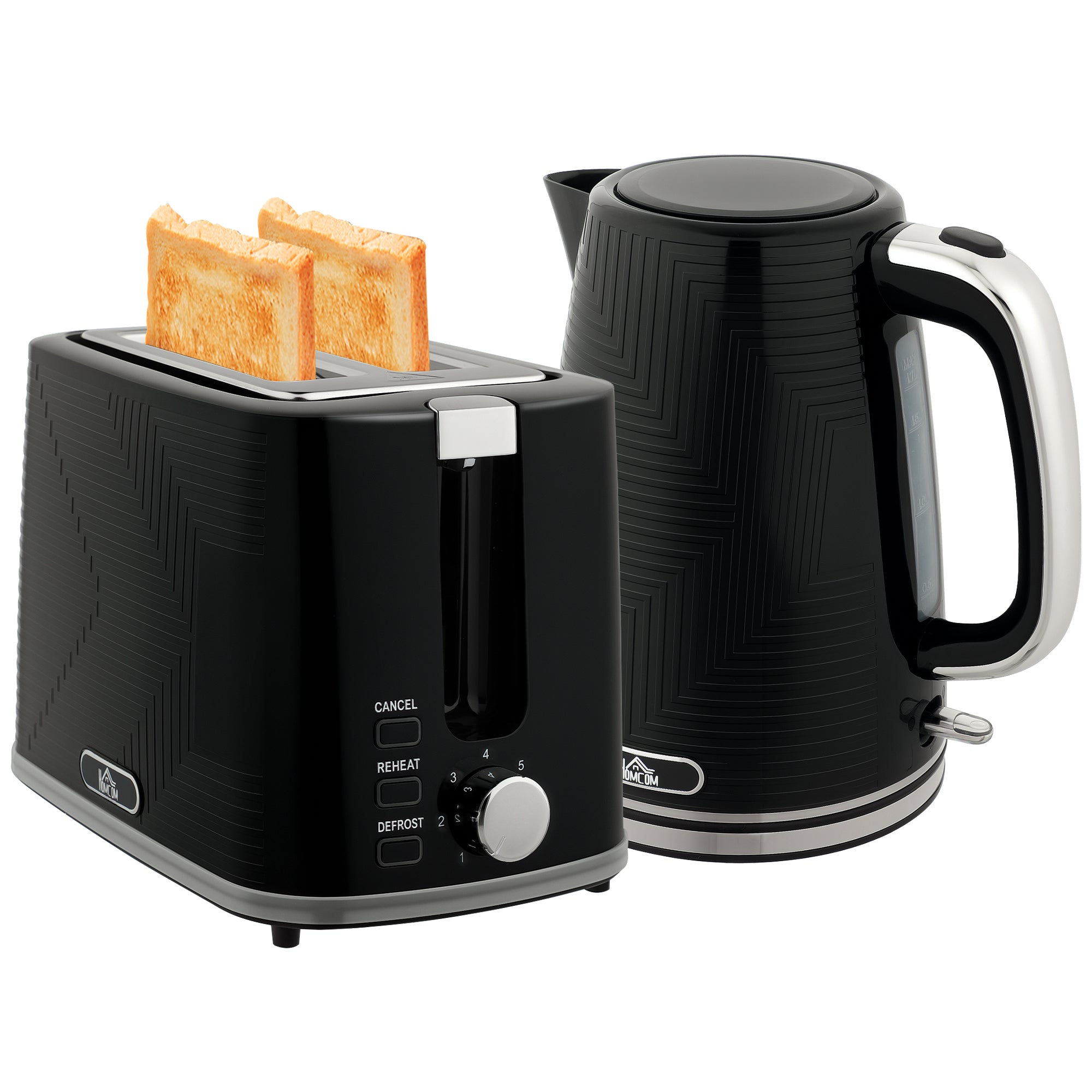 Kettle and Toaster Set, 1.7L 3000W Rapid Boil Jug Kettle with Otter Thermostat, Limescale Filter, 2 Slice Toaster with 7 Browning Controls, Crumb Tray, Black