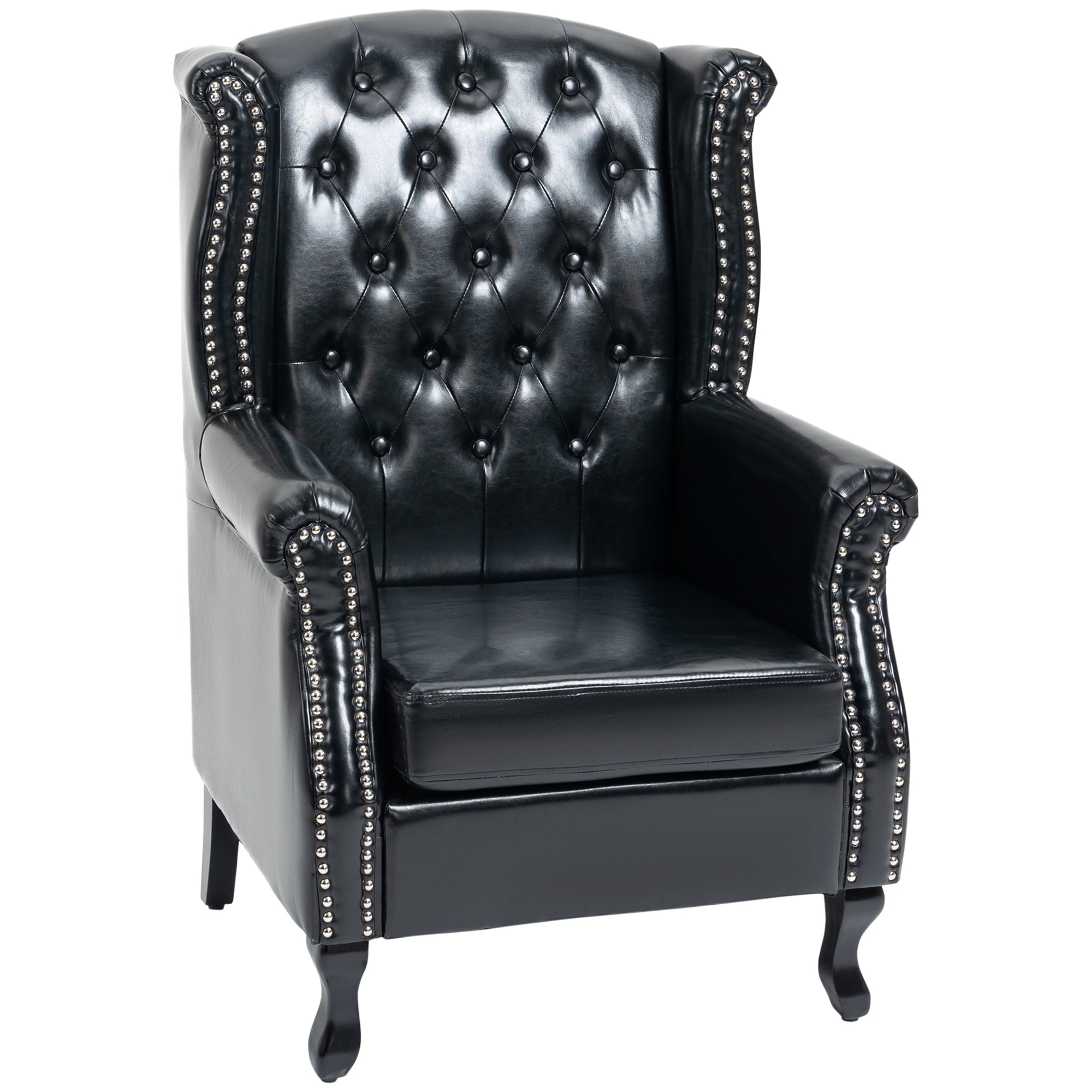 HOMCOM Wingback Armchair, Chesterfield-style PU Leather Fireside Chair, Button Tufted Accent Chair with Nailhead Trim for Living Room, Bedroom, Home Office, Black