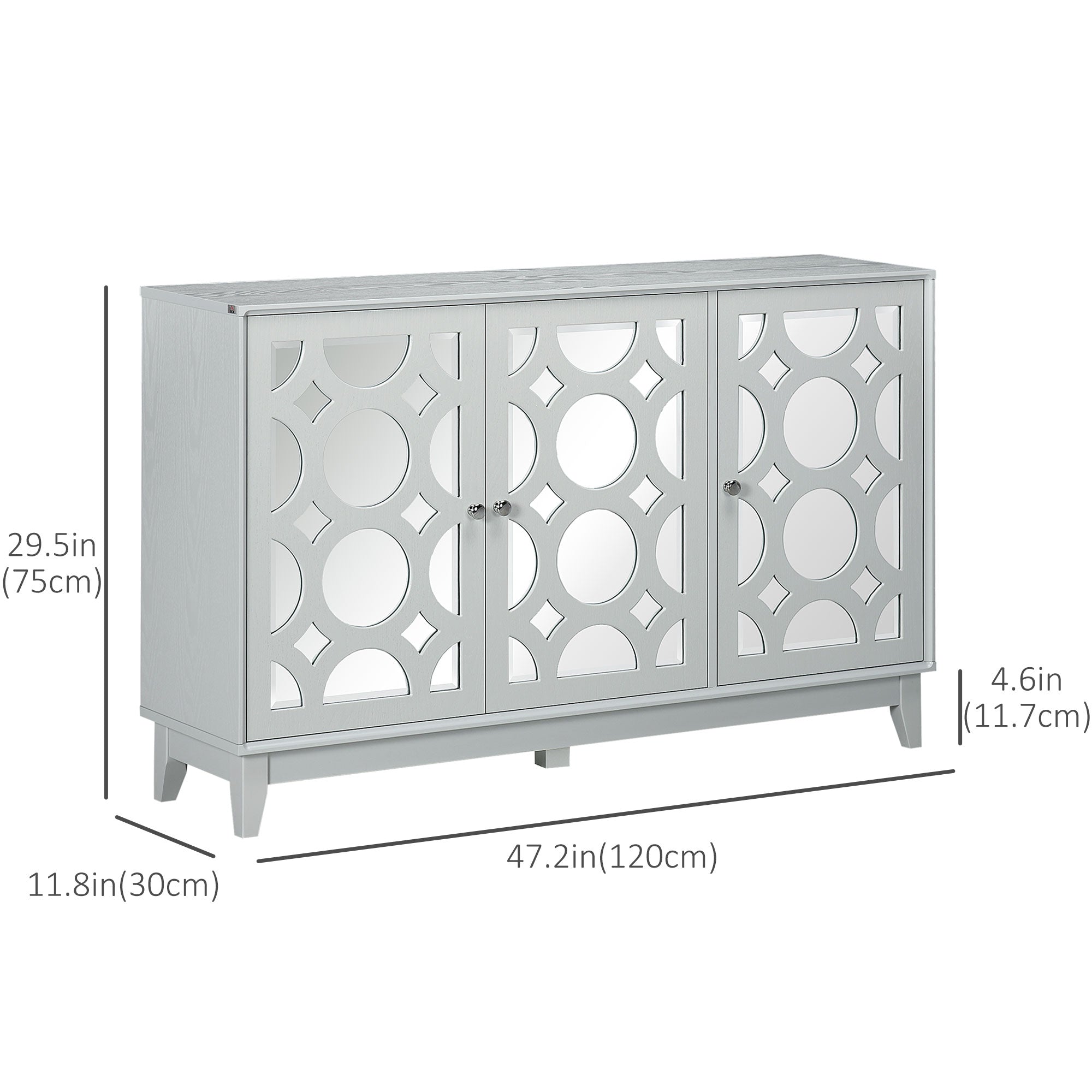 HOMCOM Mirrored Accent Cabinet, Kitchen Sideboard Buffet Cabinet with 2 Cupboard, Adjustable Interior Shelf for Living Room, Hallway, Gray
