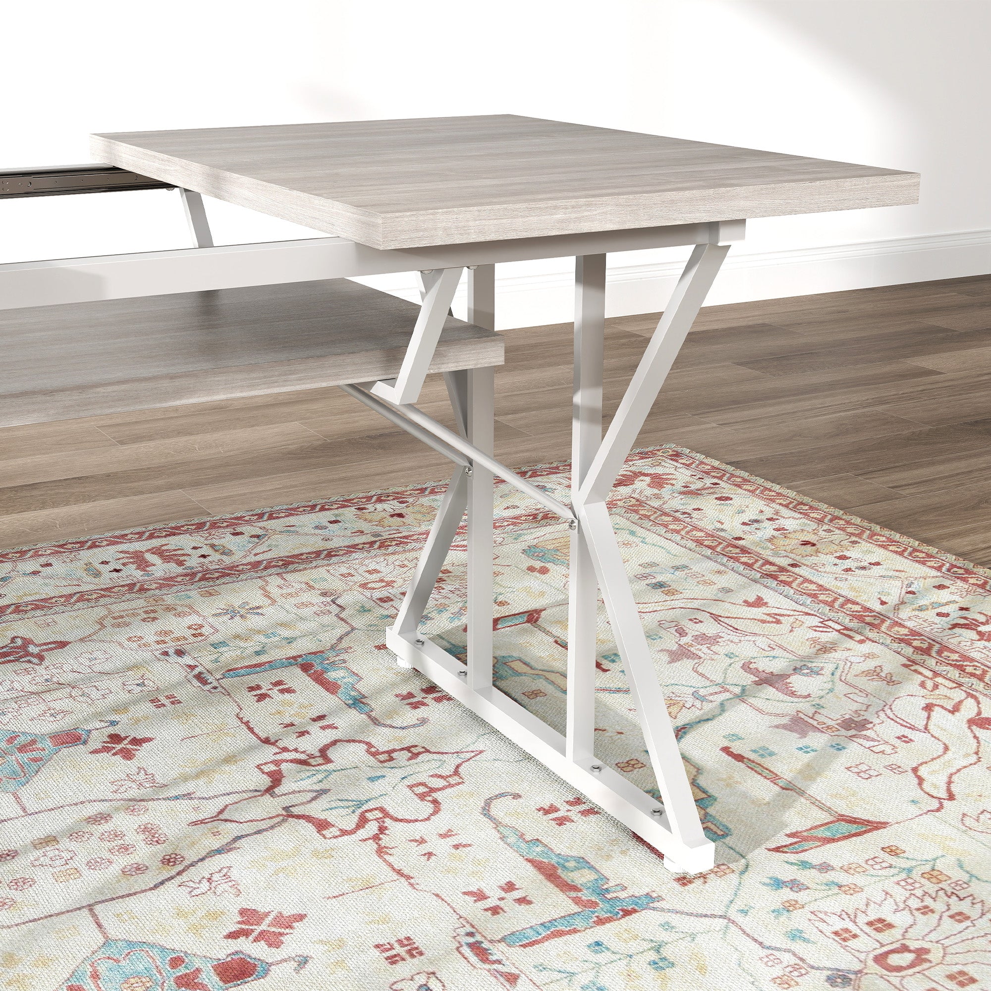 HOMCOM 63"-47" Expandable Dining Table for 4-6 People, Farmhouse Extendable Dining Room Table with Heavy Duty Metal Trestle Base, Rectangle Kitchen Table, Distressed Gray