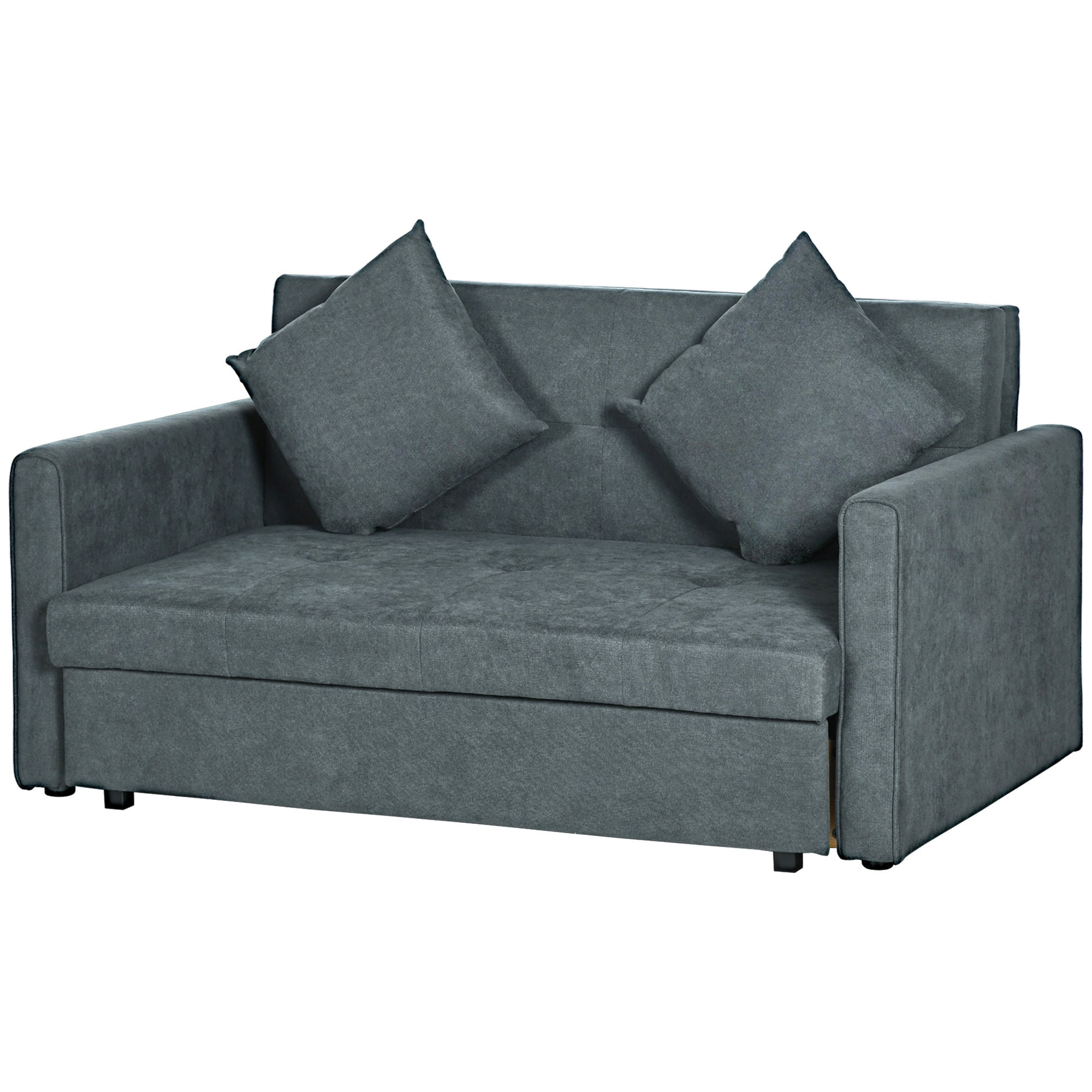HOMCOM 2 Seater Sofa Bed, Convertible Bed Settee, Modern Fabric Loveseat Sofa Couch with 2 Cushions, Hidden Storage for Living Room, Guest Room, Dark Grey