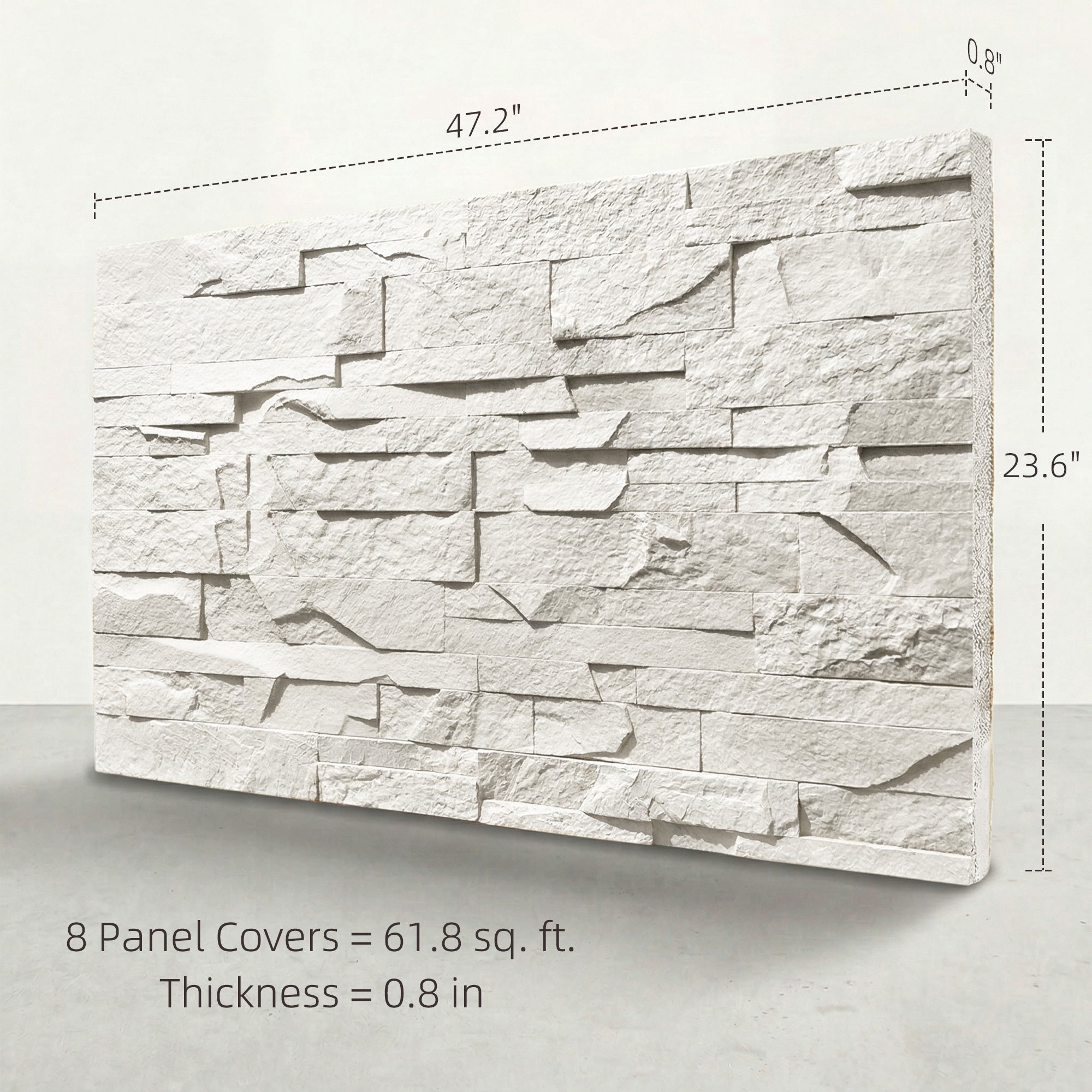 8-Pack 3D Faux Stone Wall Panels, Lightweight Polyurethane Panels for Interior and Exterior Accent Walls, Water-Resistant, 4' x 2', Cover 61.8 Sq.Ft., 0.8" Thick, Light Gray