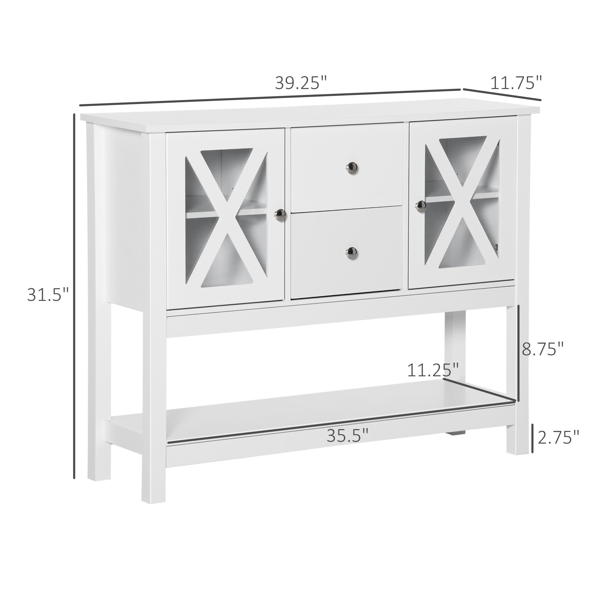 Coffee Bar Cabinet Sideboard Buffet with Storage Drawers and Glass Door, White