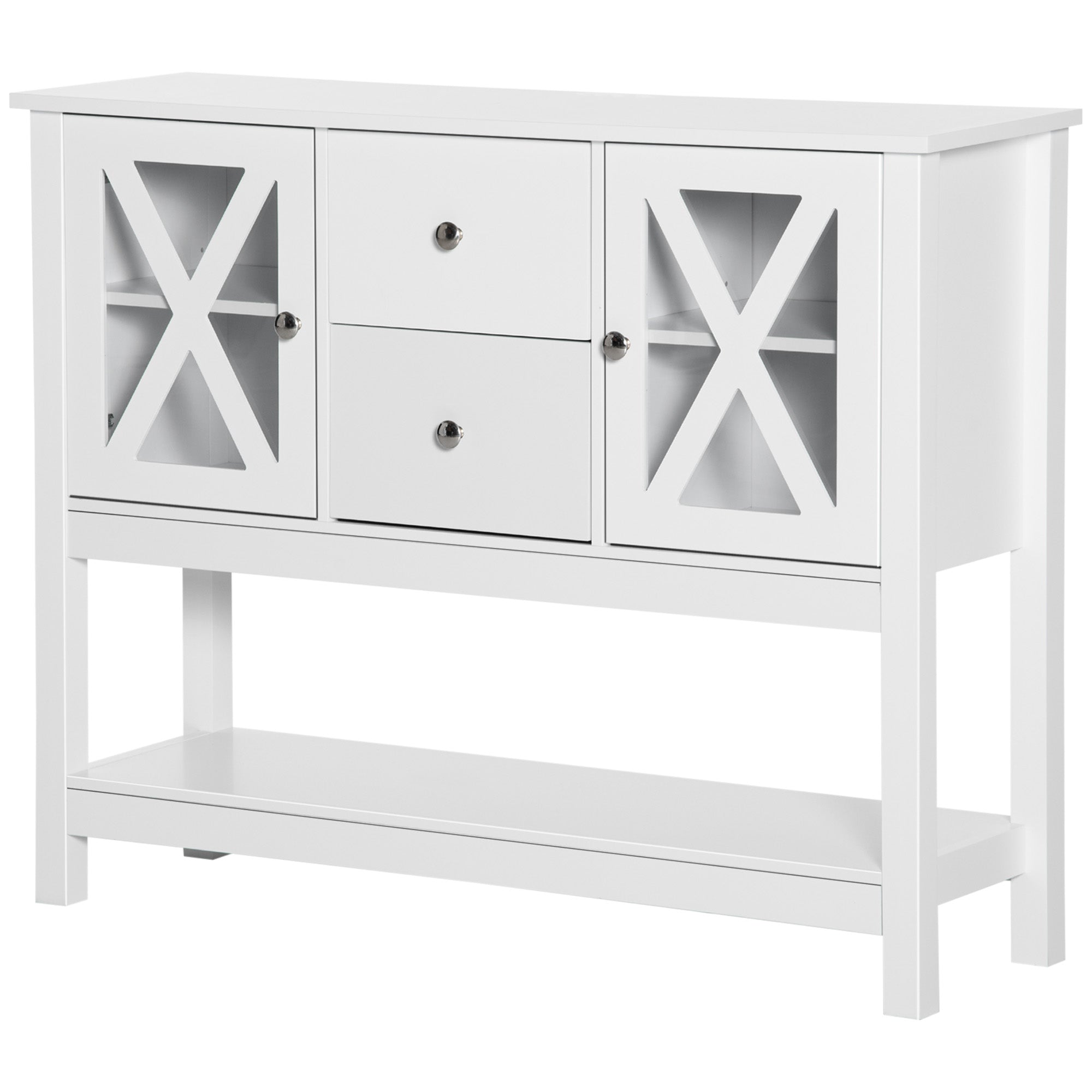 Coffee Bar Cabinet Sideboard Buffet with Storage Drawers and Glass Door, White