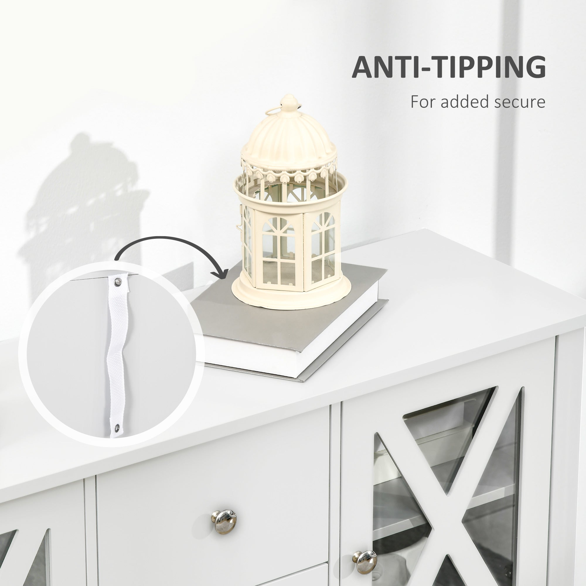 Coffee Bar Cabinet Sideboard Buffet with Storage Drawers and Glass Door, White