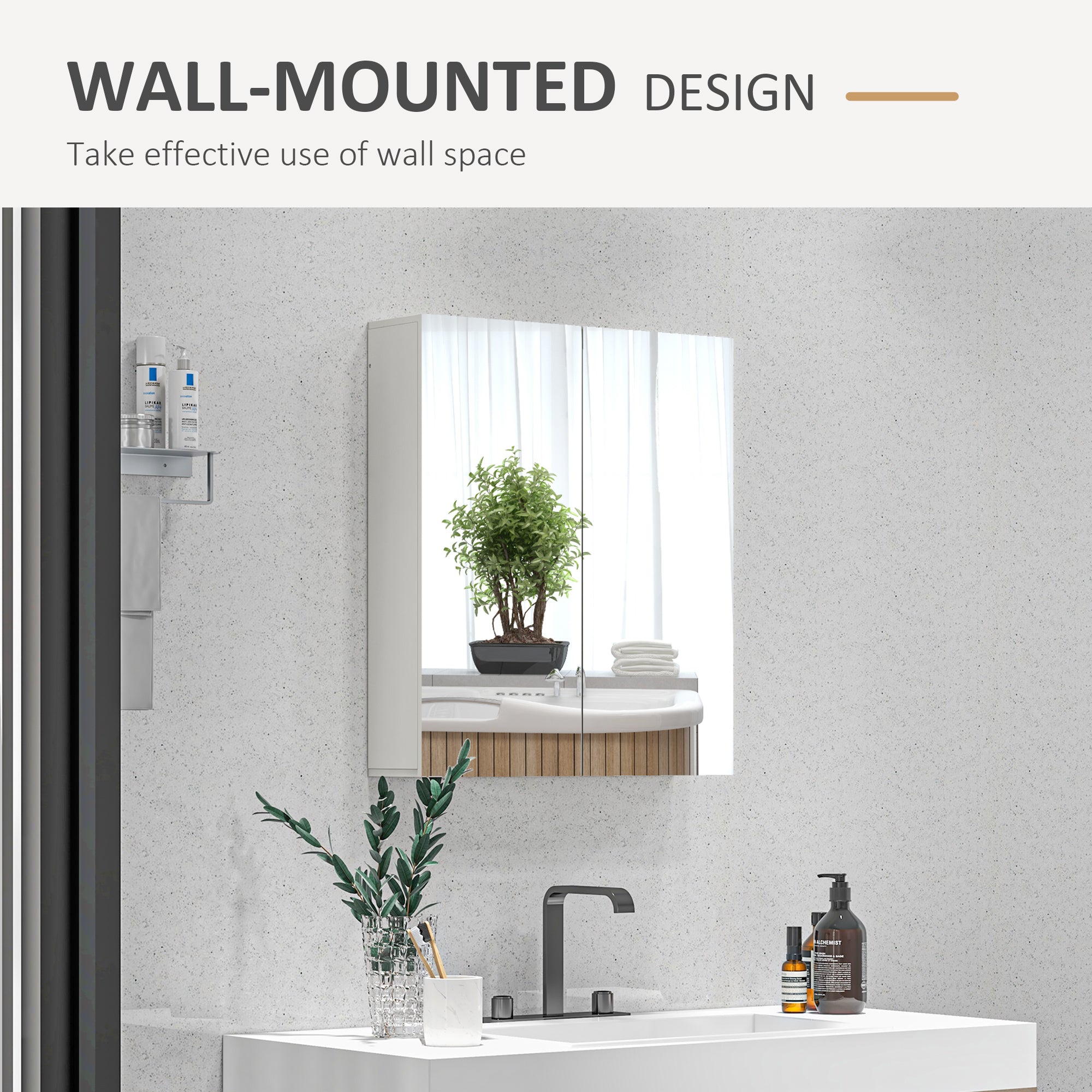 kleankin 24" x 28" Medicine Cabinet, Wall Mounted Bathroom Mirror Cabinet with Mirrored Doors, Adjustable Shelves and Soft Close Mechanism, White