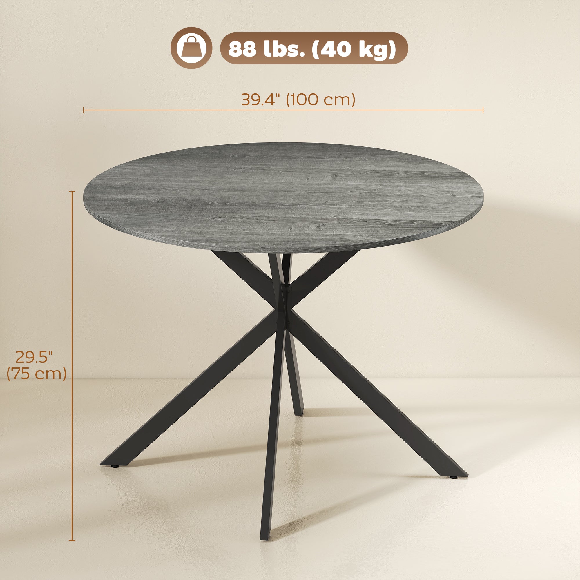 Round Dining Table for 4, 40" Industrial Kitchen Table with Steel Legs for Dining Room, Distressed Grey