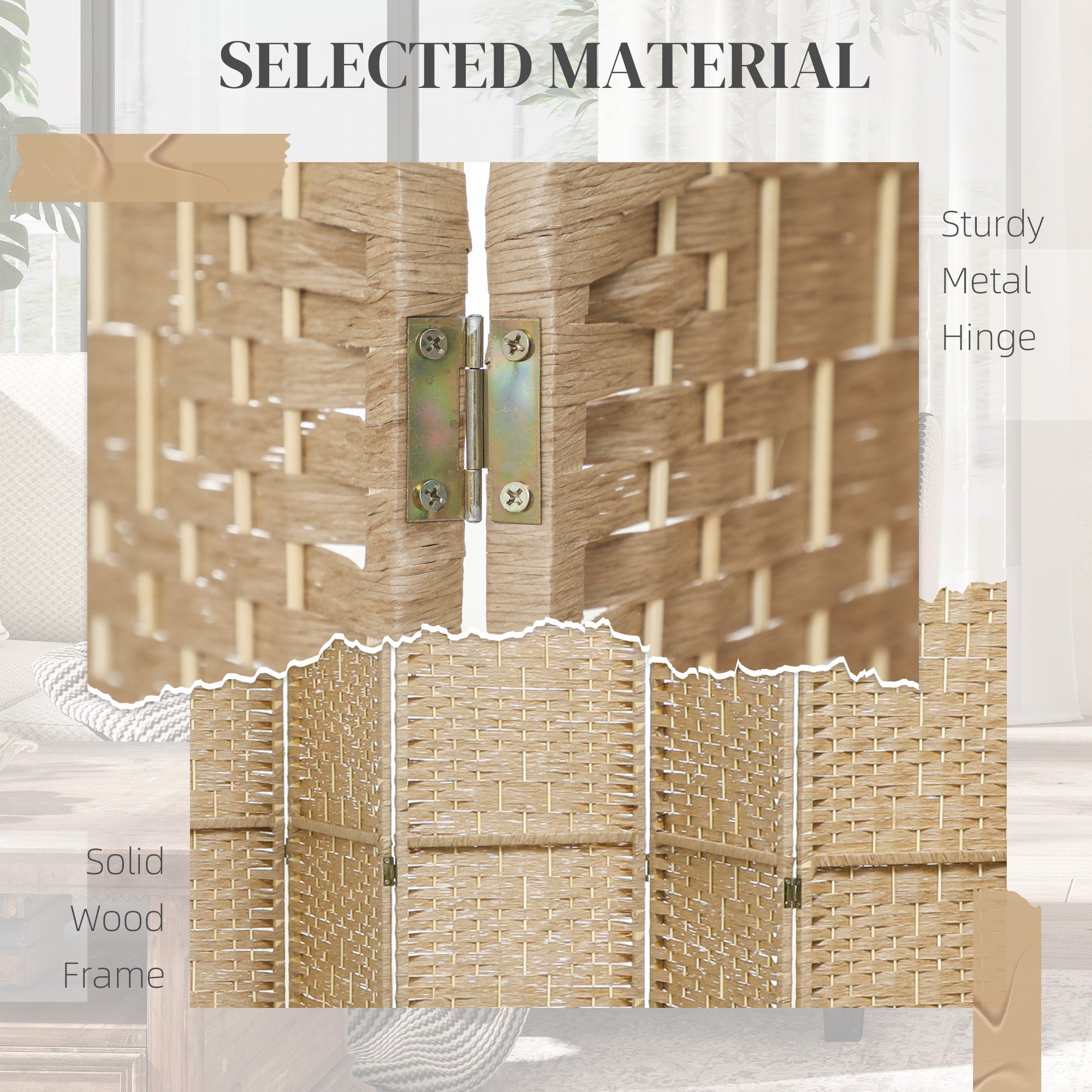 8 Panel Room Divider, 5.6 ft Tall Folding Privacy Screen, Wave Fiber Freestanding Partition Wall Divider for Home Office, Natural