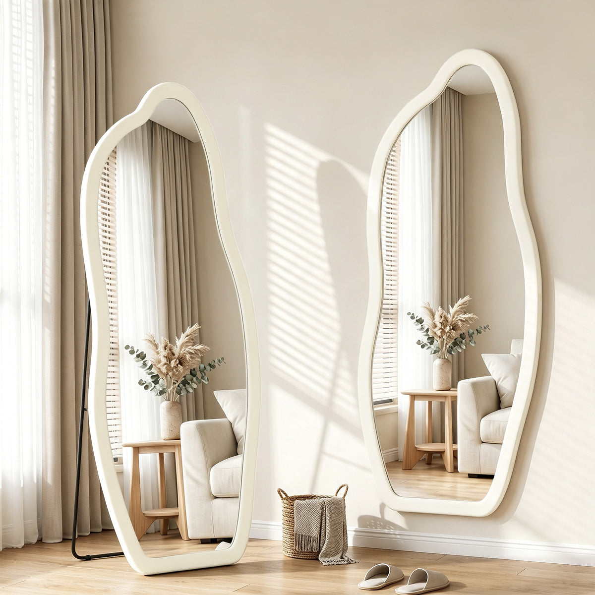 63" x 23.6" Full Length Mirror, Freestanding or Wall-Mounted Full Body Mirror with Velvet Padded Frame and Arched Top for Living Room, Bedroom, Cream White