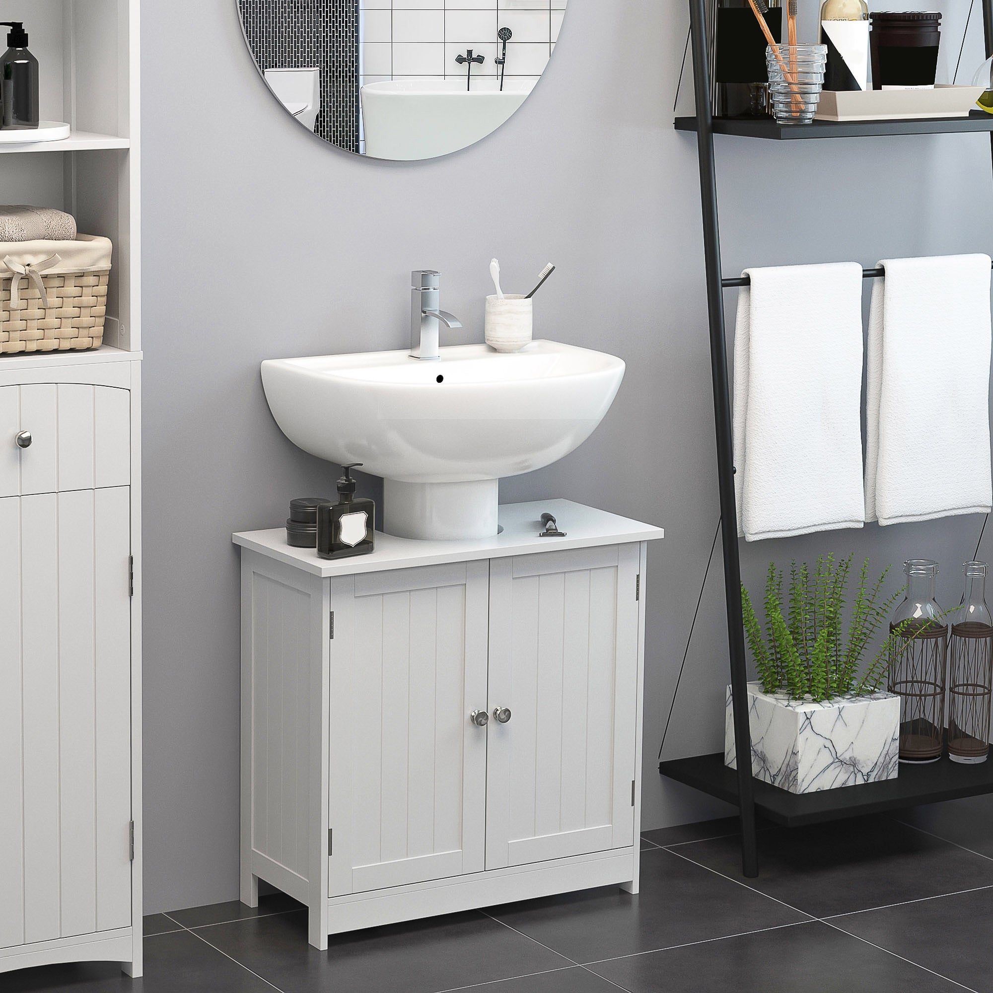 Under Sink Bathroom Cabinet with 2 Doors and Shelf Pedestal Sink Vanity Furniture White - HOMCOM