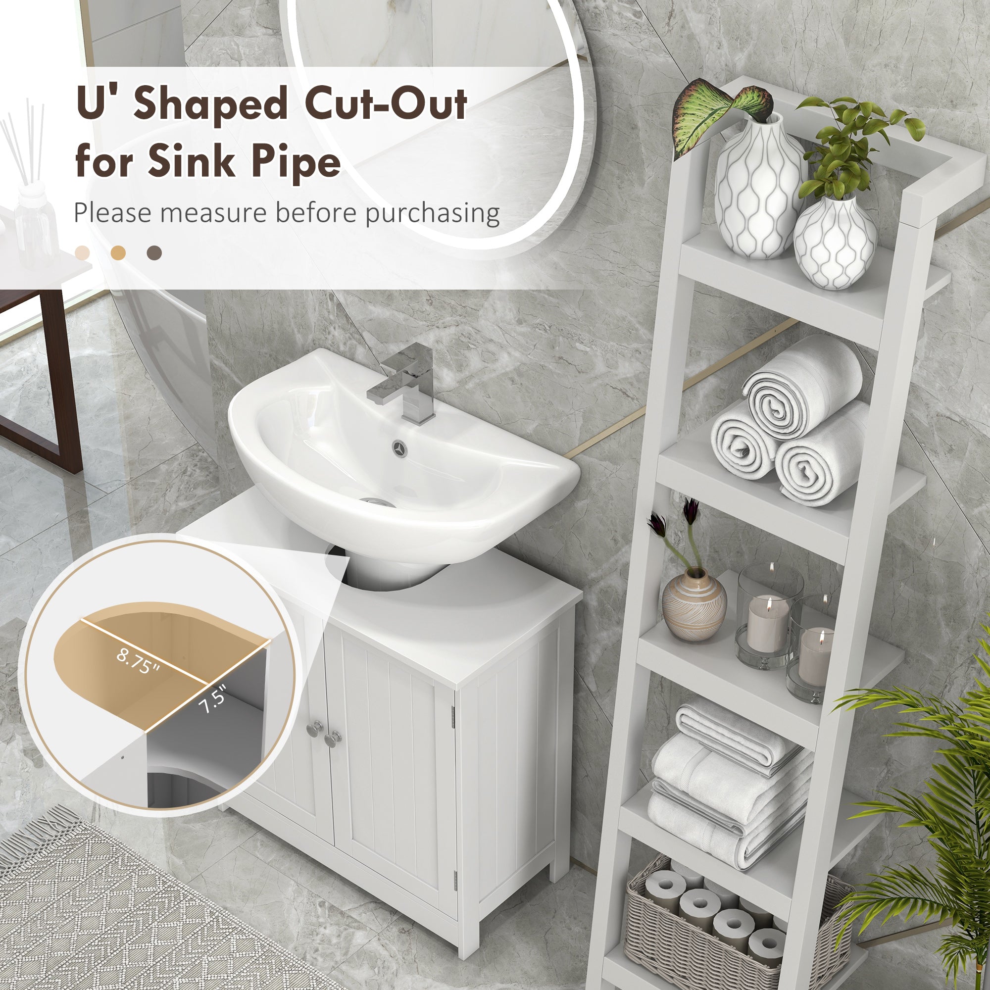 Under Sink Bathroom Cabinet with 2 Doors and Shelf Pedestal Sink Vanity Furniture White - HOMCOM