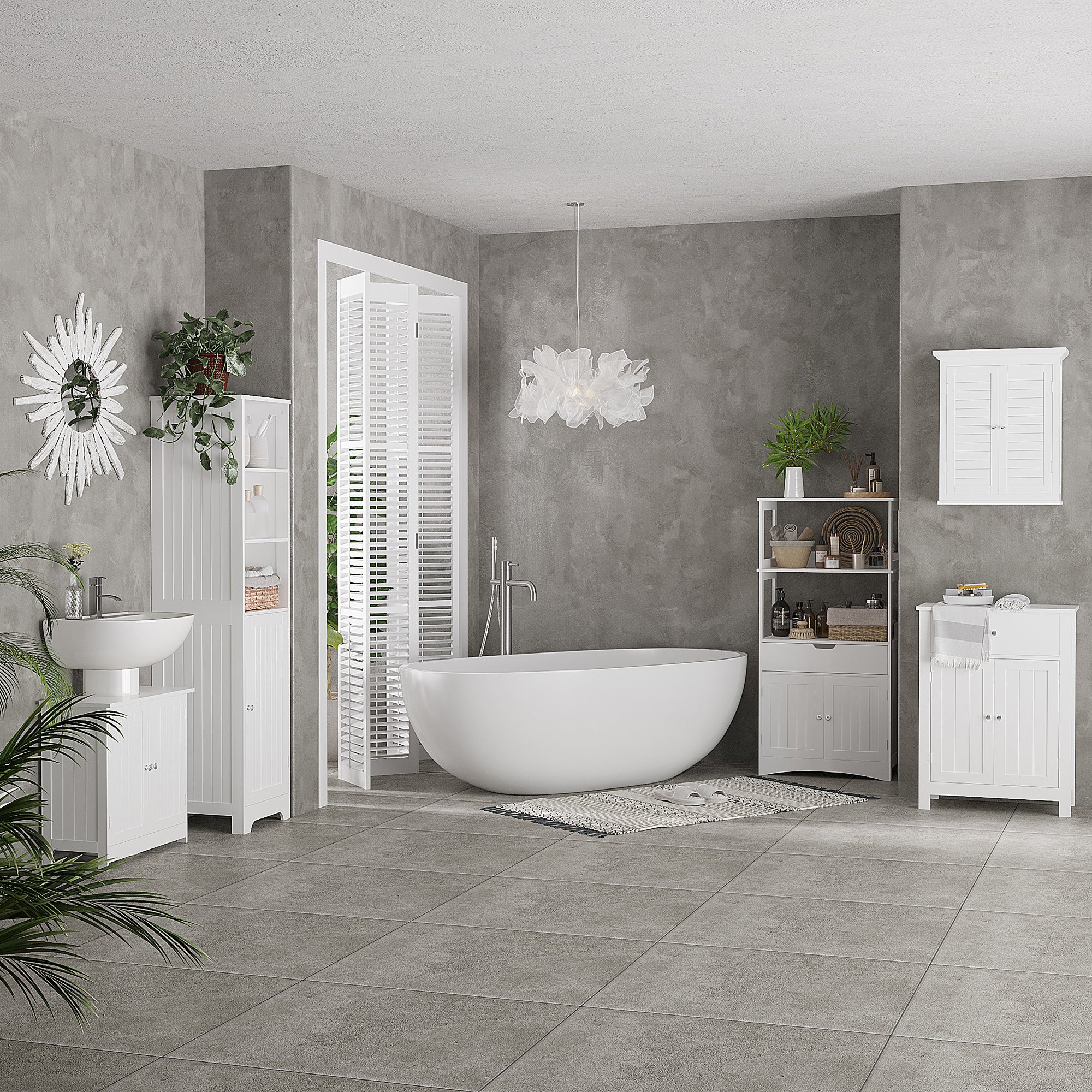 Under Sink Bathroom Cabinet with 2 Doors and Shelf Pedestal Sink Vanity Furniture White - HOMCOM