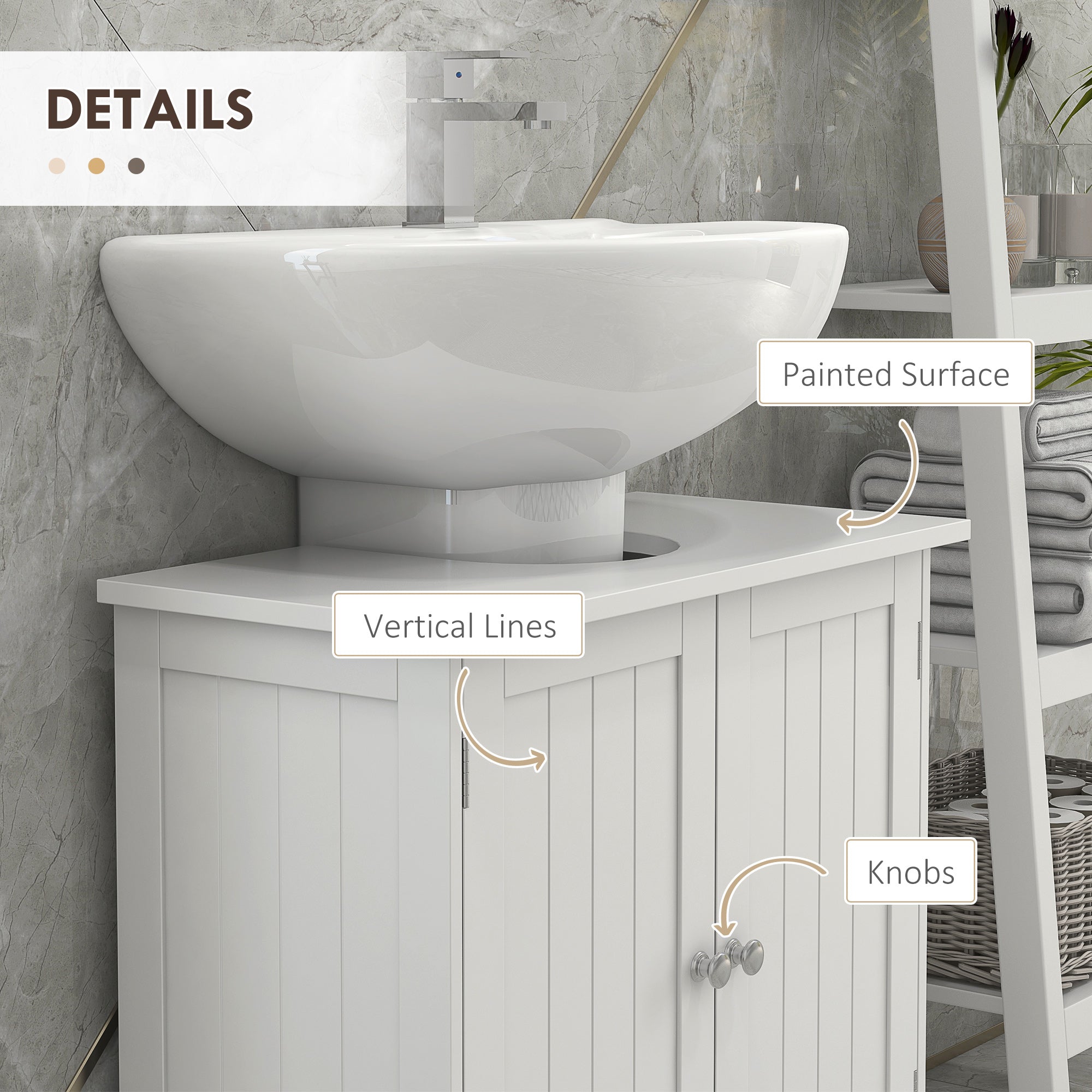 Under Sink Bathroom Cabinet with 2 Doors and Shelf Pedestal Sink Vanity Furniture White - HOMCOM