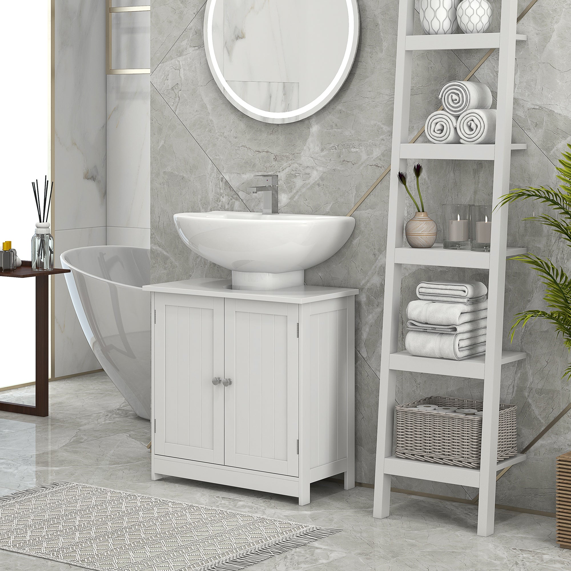 Under Sink Bathroom Cabinet with 2 Doors and Shelf Pedestal Sink Vanity Furniture White - HOMCOM