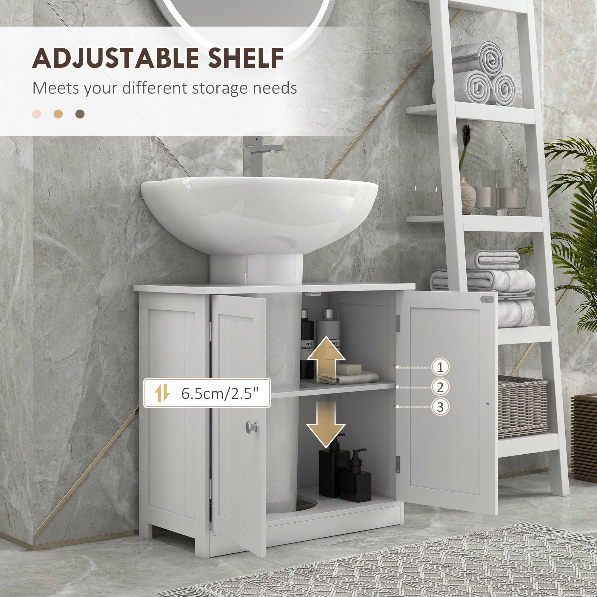 Under Sink Bathroom Cabinet with 2 Doors and Shelf Pedestal Sink Vanity Furniture White - HOMCOM