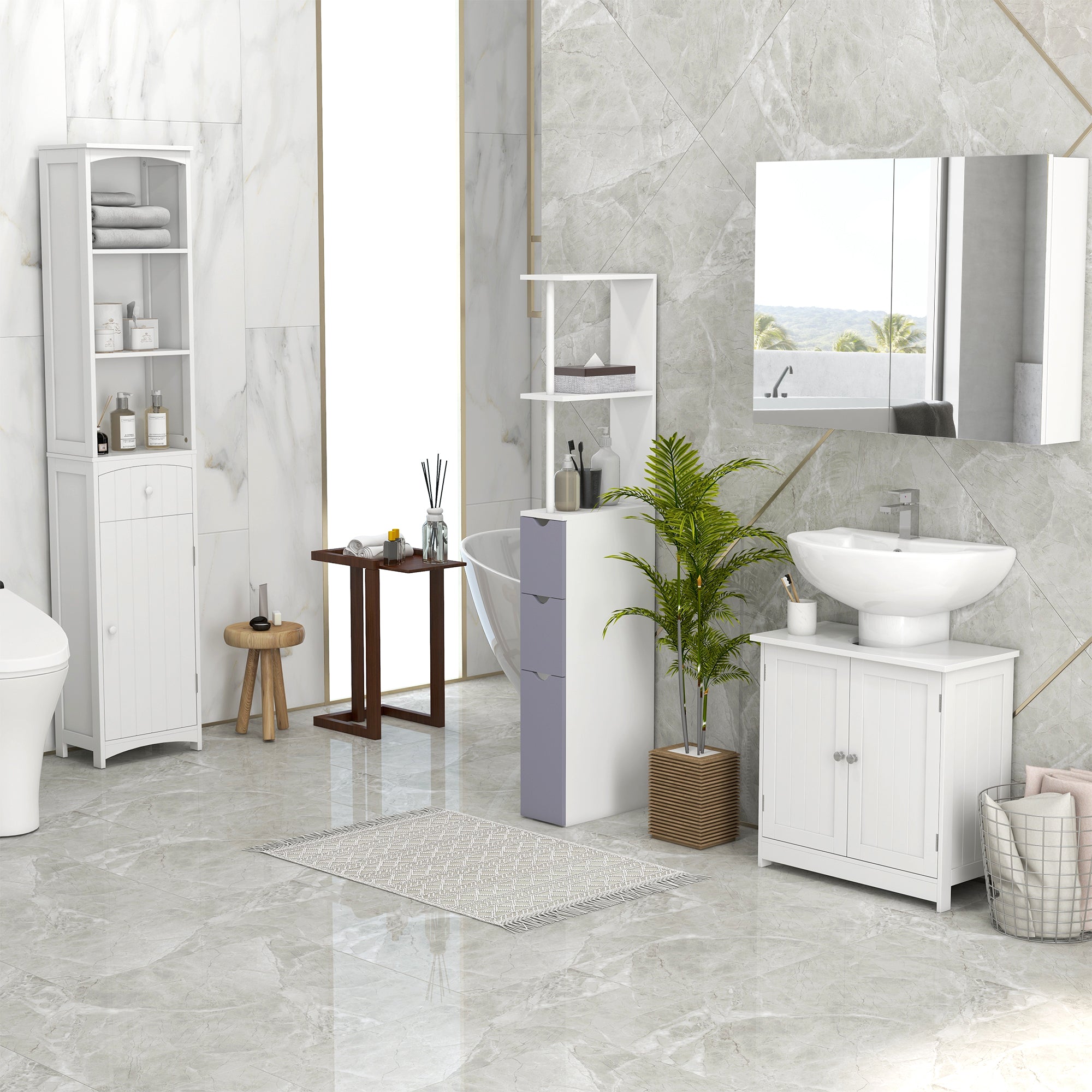 Under Sink Bathroom Cabinet with 2 Doors and Shelf Pedestal Sink Vanity Furniture White - HOMCOM