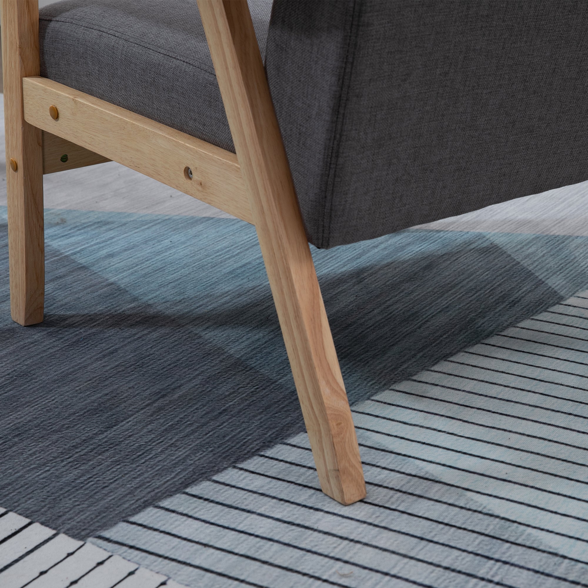 HOMCOM Accent Chair Wood Frame with Thick Linen Cushions Wide Seat Armchair Home Furniture Bedroom Office Grey