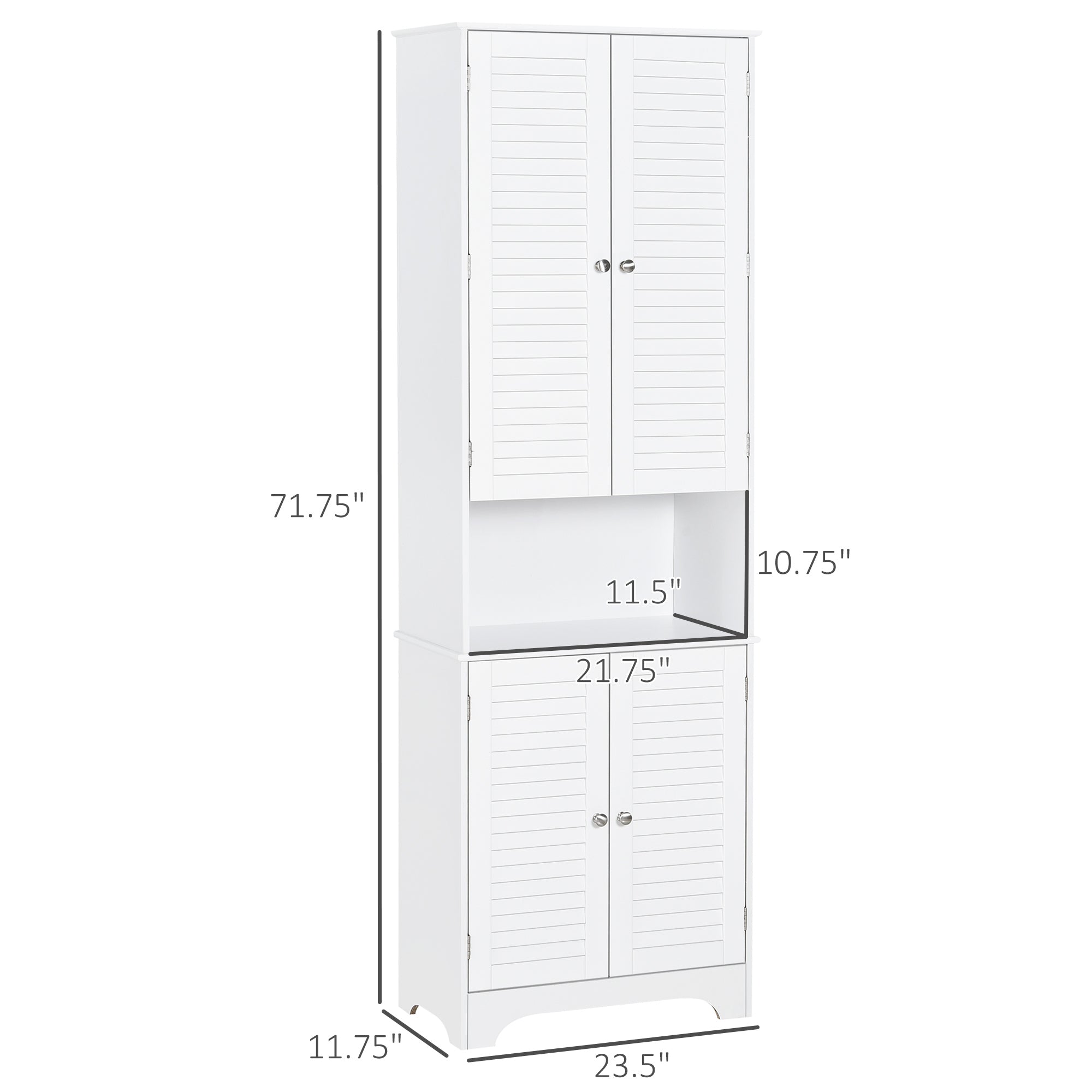 Tall Narrow Bathroom Storage Cabinet w/ Doors & Shelf, Freestanding Linen Cabinet, White