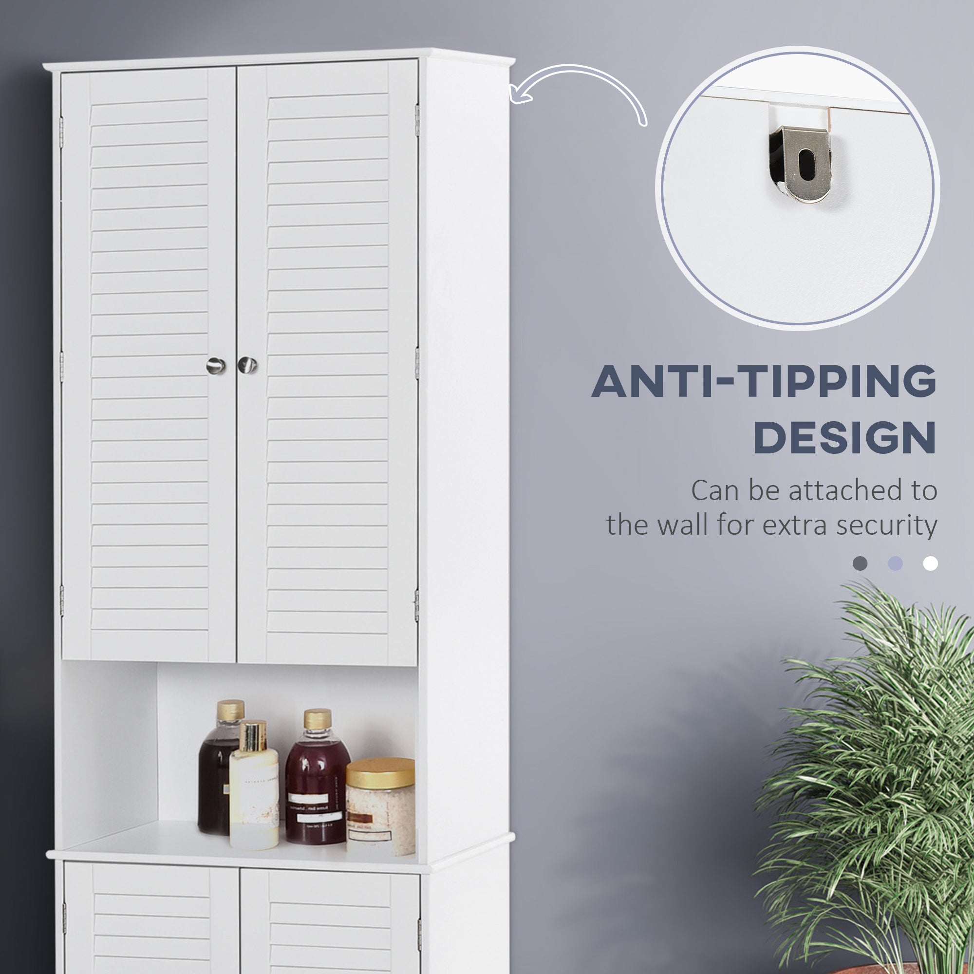 Tall Narrow Bathroom Storage Cabinet w/ Doors & Shelf, Freestanding Linen Cabinet, White