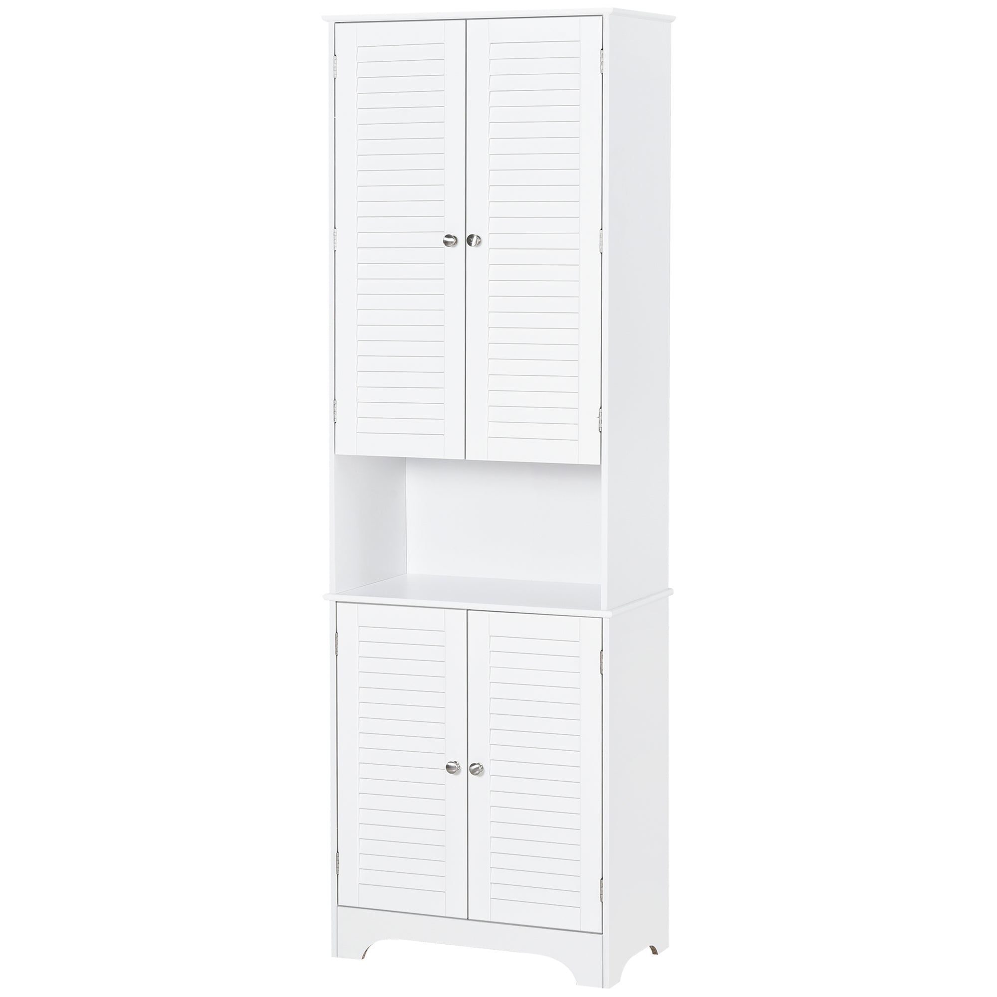 Tall Narrow Bathroom Storage Cabinet w/ Doors & Shelf, Freestanding Linen Cabinet, White