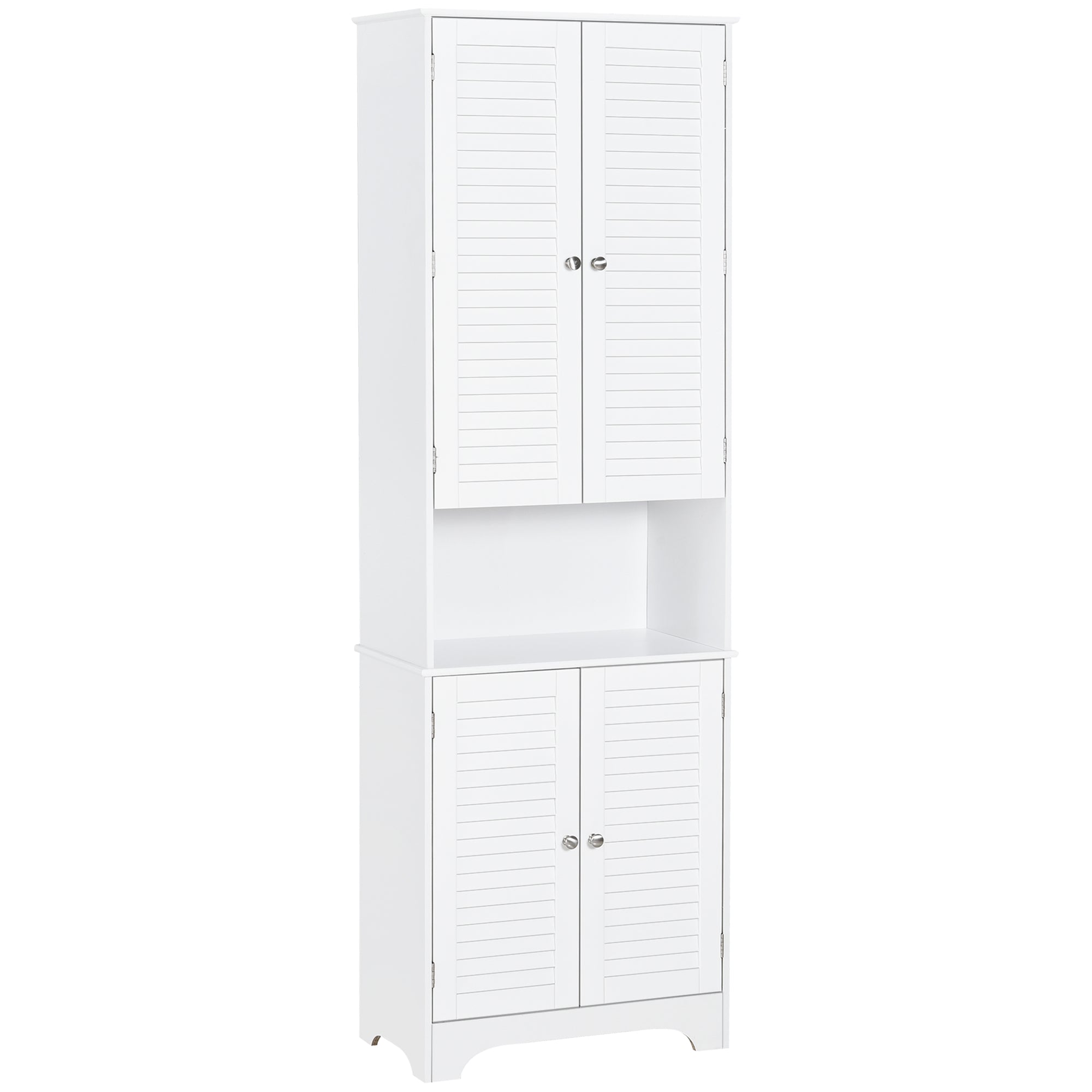 Tall Narrow Bathroom Storage Cabinet w/ Doors & Shelf, Freestanding Linen Cabinet, White