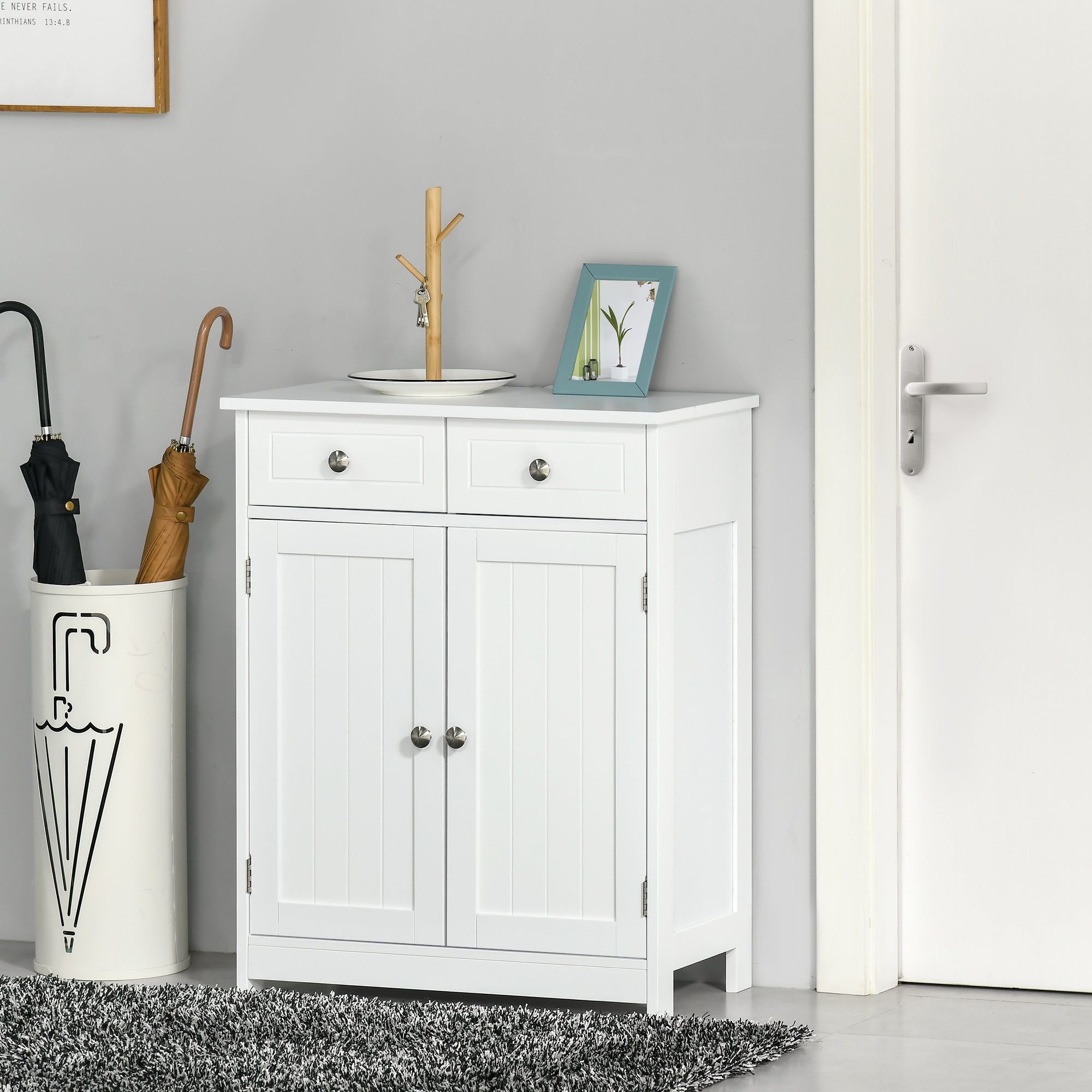 kleankin Bathroom Storage Cabinet, Floor Cabinet with 2 Doors, 2 Drawers, Adjustable Shelf for Washroom, White