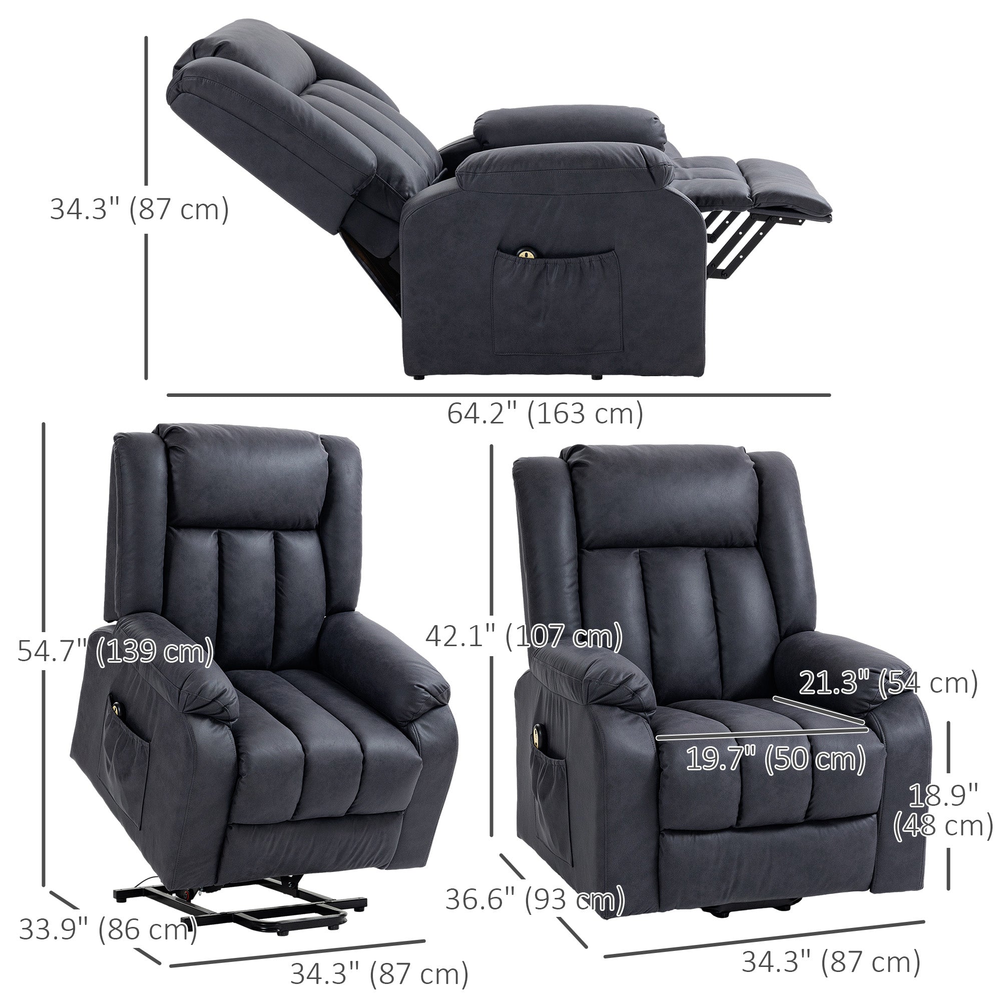 HOMCOM Power Lift Recliner Chair, Microfibre Upholstered Electric Recliner Chair for Seniors with Remote Control, Side Pockets, Quick Assembly, Charcoal Grey