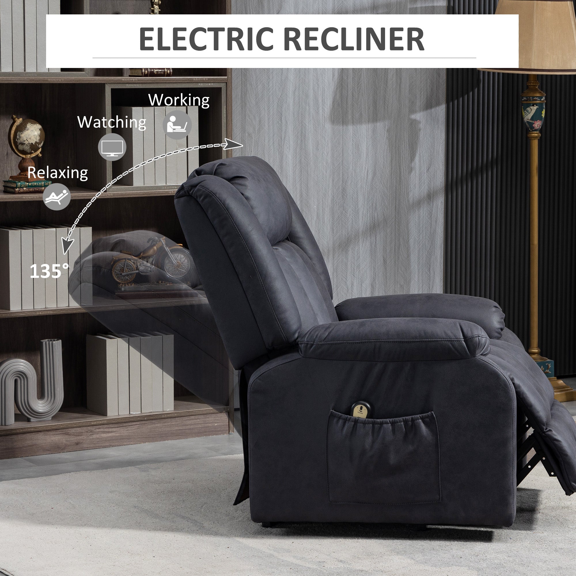HOMCOM Power Lift Recliner Chair, Microfibre Upholstered Electric Recliner Chair for Seniors with Remote Control, Side Pockets, Quick Assembly, Charcoal Grey