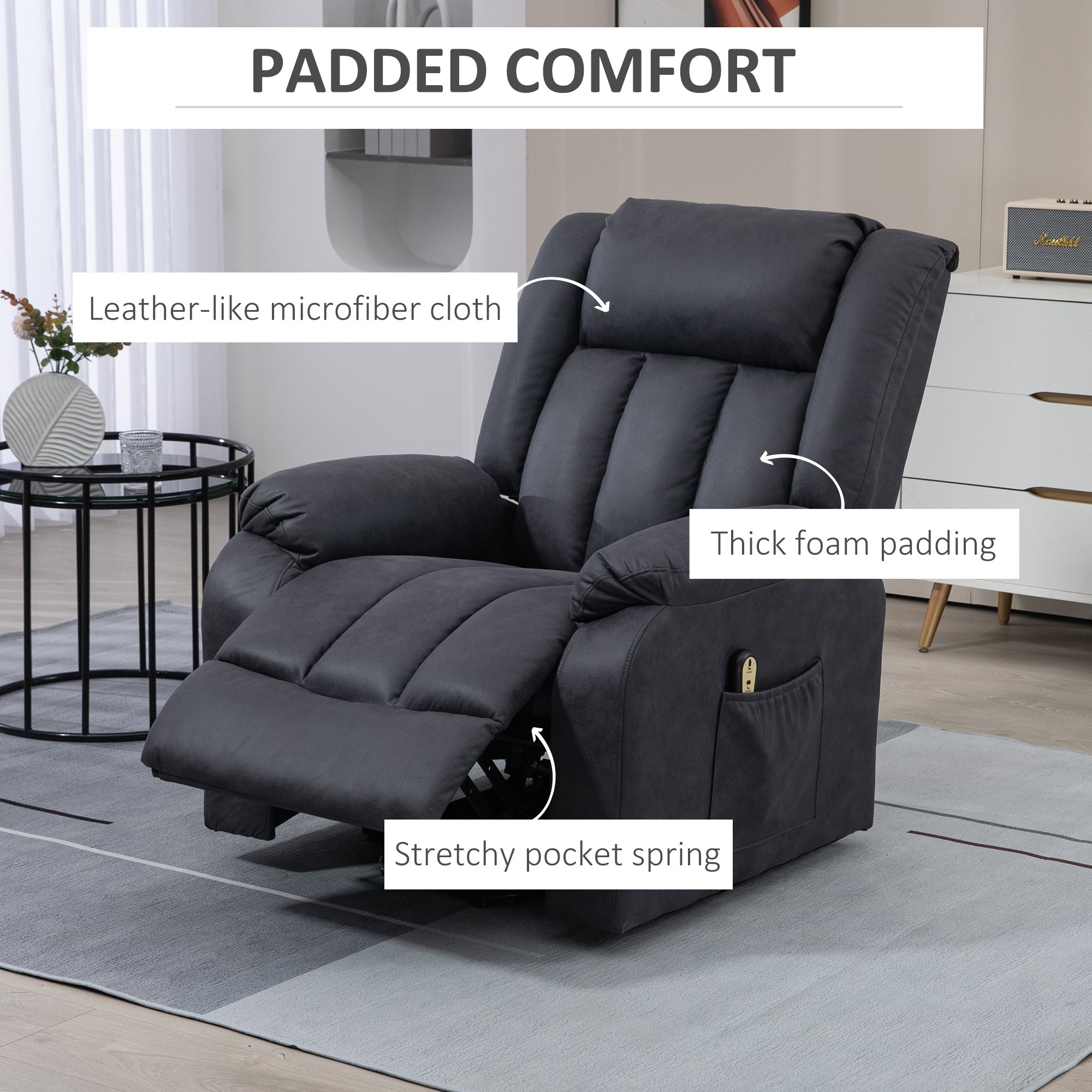 HOMCOM Power Lift Recliner Chair, Microfibre Upholstered Electric Recliner Chair for Seniors with Remote Control, Side Pockets, Quick Assembly, Charcoal Grey