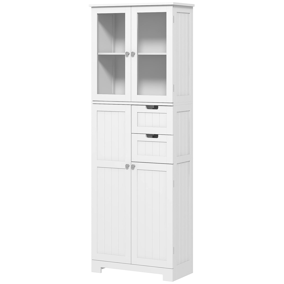 Tall Bathroom Cabinet, Modern Floor Bathroom Storage Cabinet with Glass Doors, Adjustable Shelves, Drawers, Freestanding Linen Tower, White