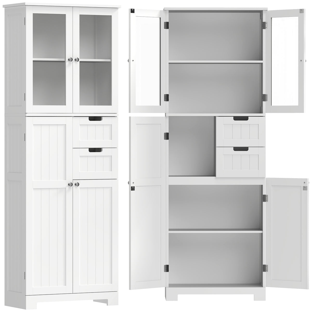Tall Bathroom Cabinet, Modern Floor Bathroom Storage Cabinet with Glass Doors, Adjustable Shelves, Drawers, Freestanding Linen Tower, White